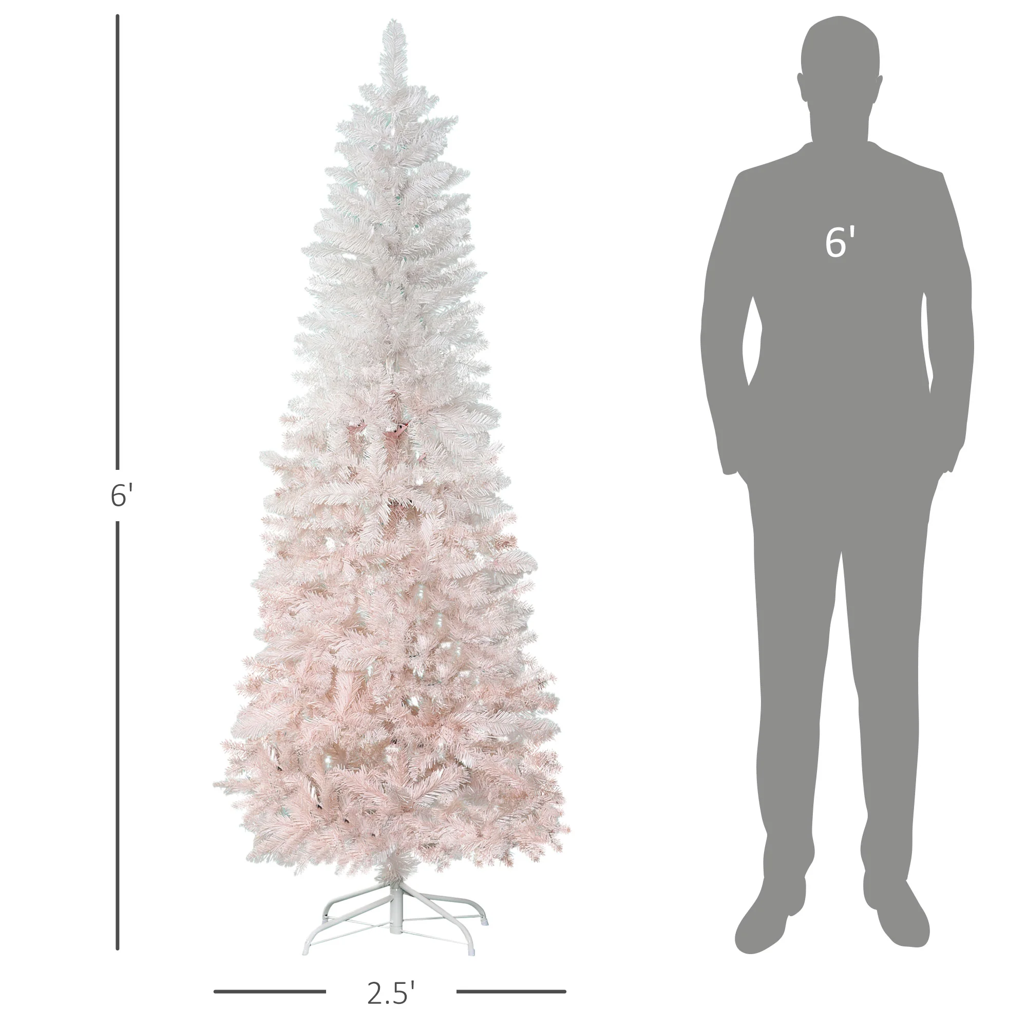 6' Unlit Pencil Fir Artificial Tree with Realistic Branches & Steel Base, Pink & White - Image 3