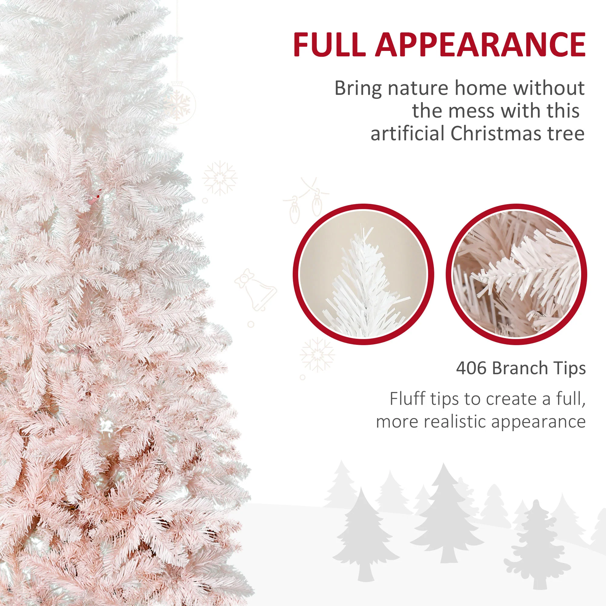 6' Unlit Pencil Fir Artificial Tree with Realistic Branches & Steel Base, Pink & White - Image 6