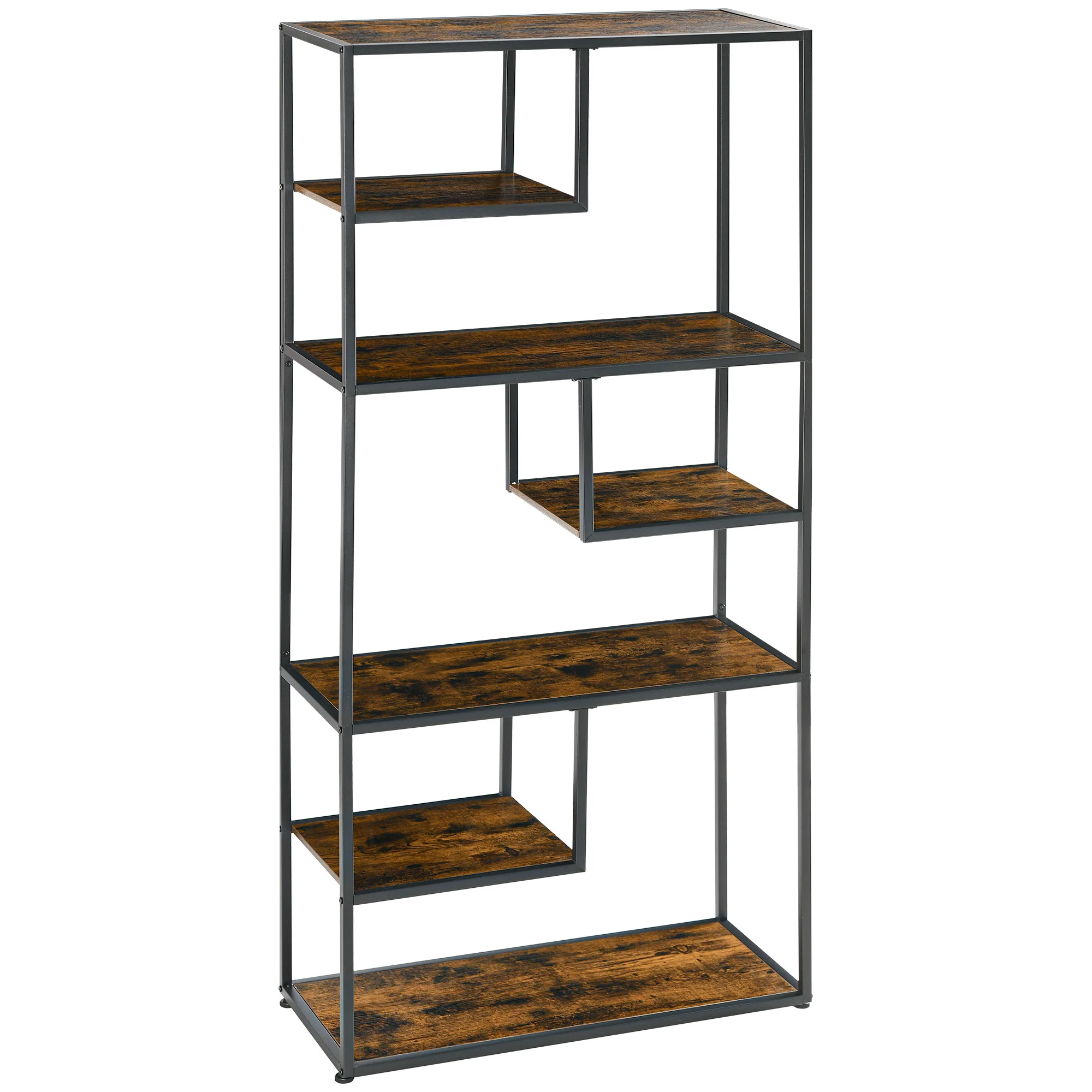 6 Tier Industrial Display Shelf, Standing Storage Shelf, 34 x 83 x 180cm, Rustic Brown