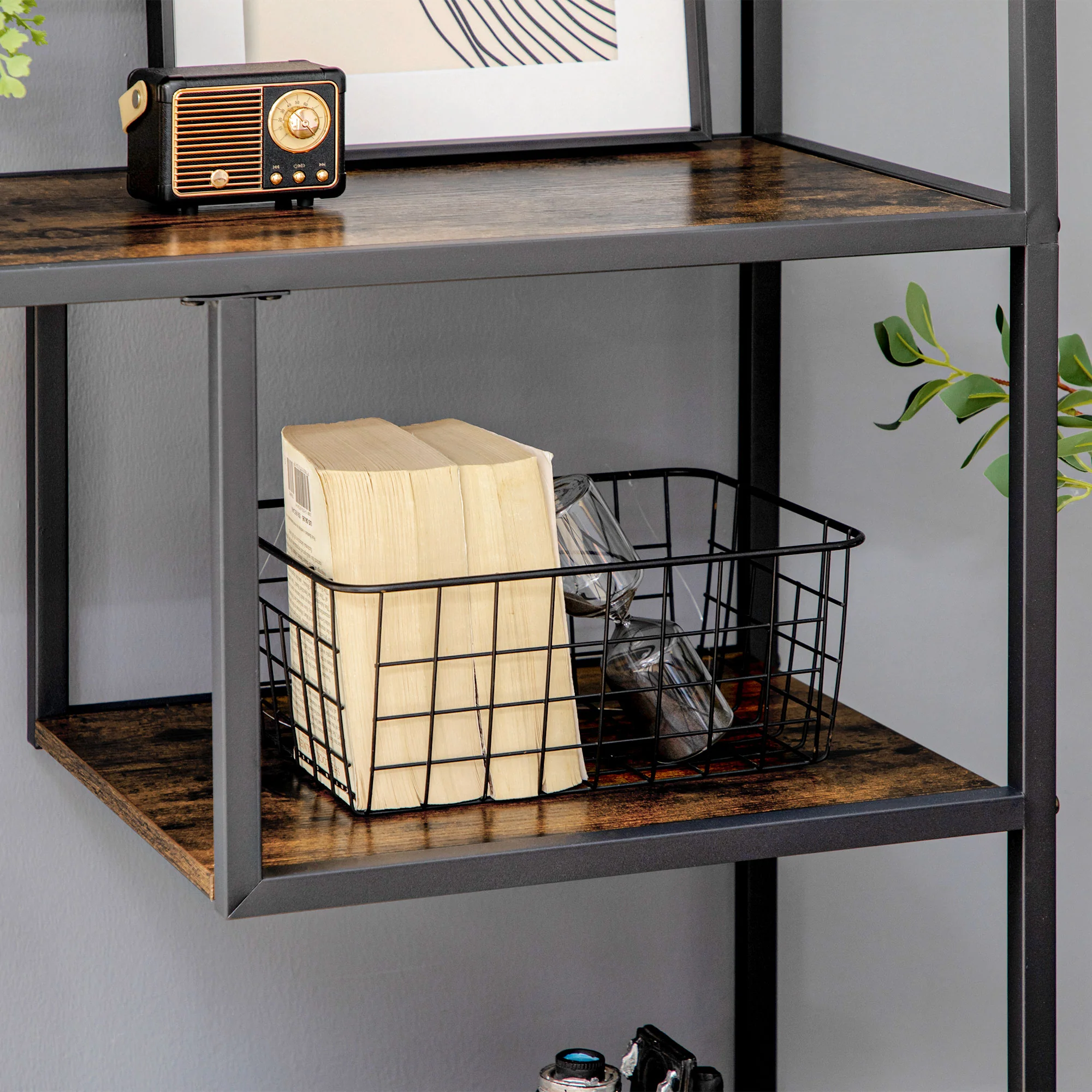 6 Tier Industrial Display Shelf, Standing Storage Shelf, 34 x 83 x 180cm, Rustic Brown - Image 10