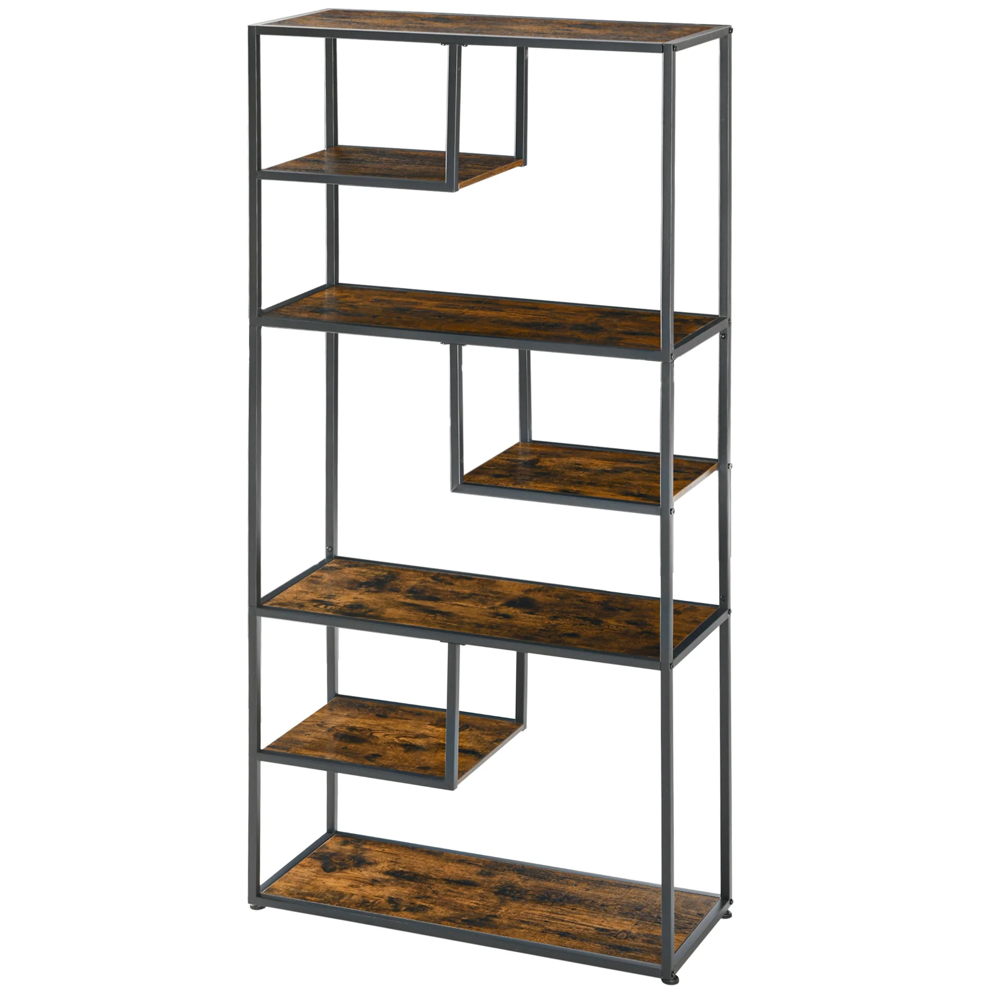 6 Tier Industrial Display Shelf, Standing Storage Shelf, 34 x 83 x 180cm, Rustic Brown - Image 2