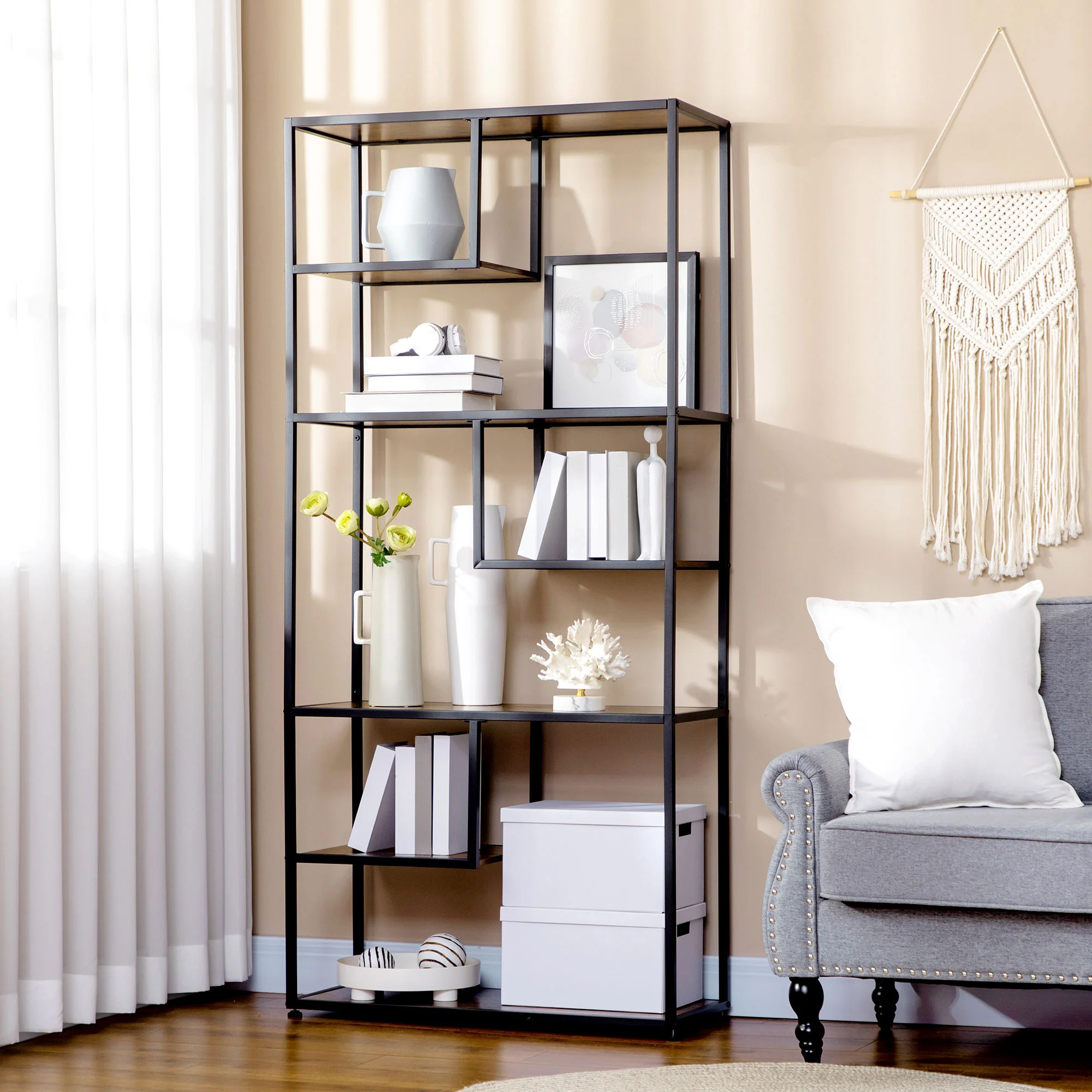 6 Tier Industrial Display Shelf, Standing Storage Shelf, 34 x 83 x 180cm, Rustic Brown - Image 3