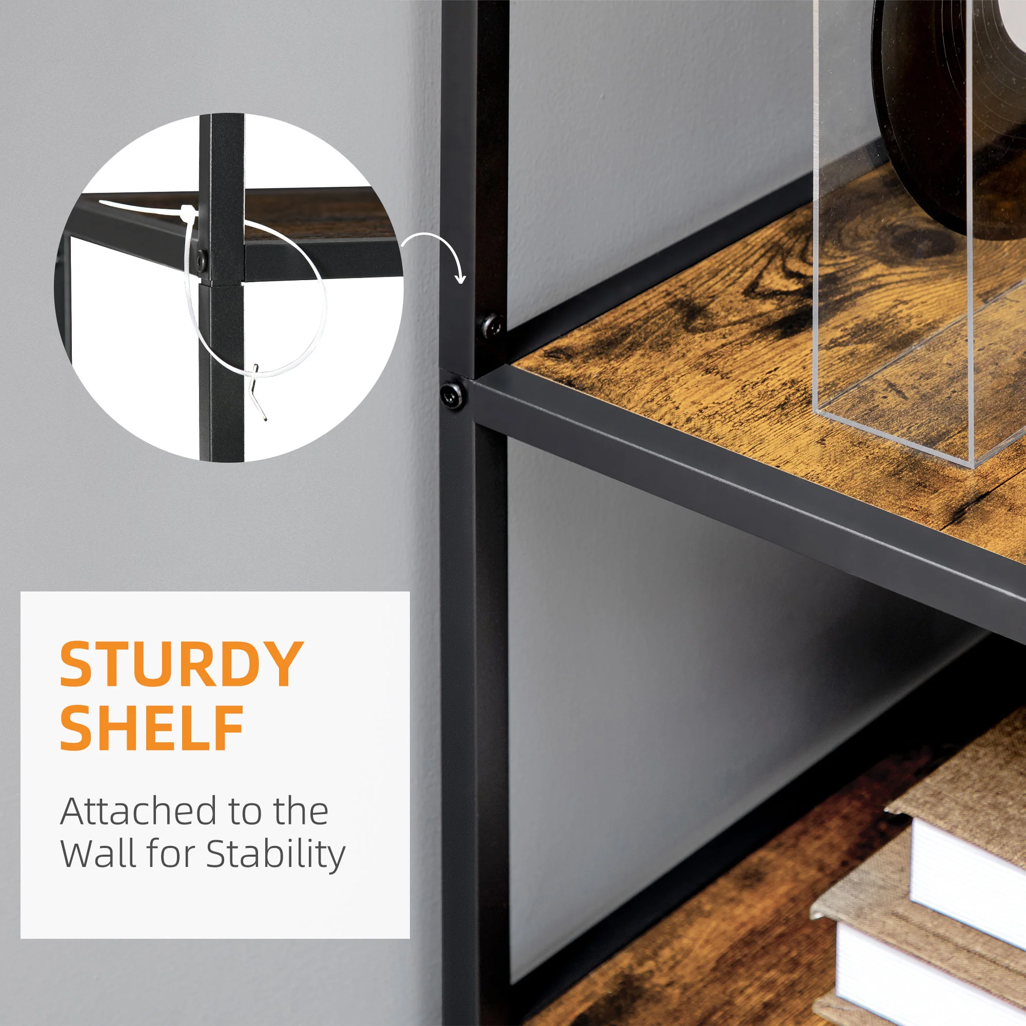 6 Tier Industrial Display Shelf, Standing Storage Shelf, 34 x 83 x 180cm, Rustic Brown - Image 8