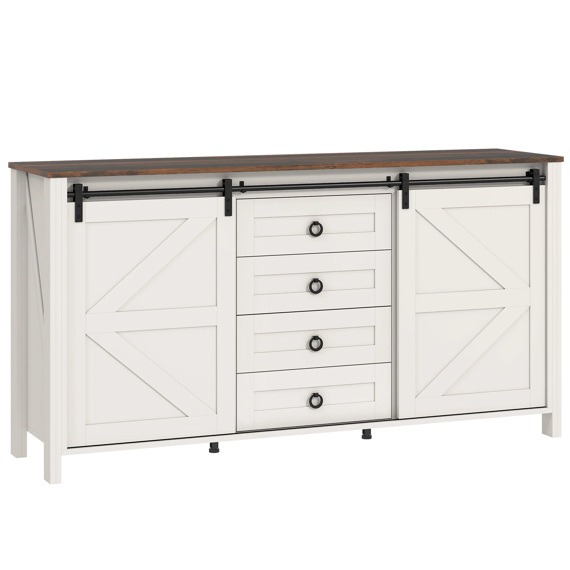 60" Sideboard Buffet Cabinet w/ 2 Barn Doors, 4 Drawers & 2 Adjustable Shelves, Cream White - Image 10