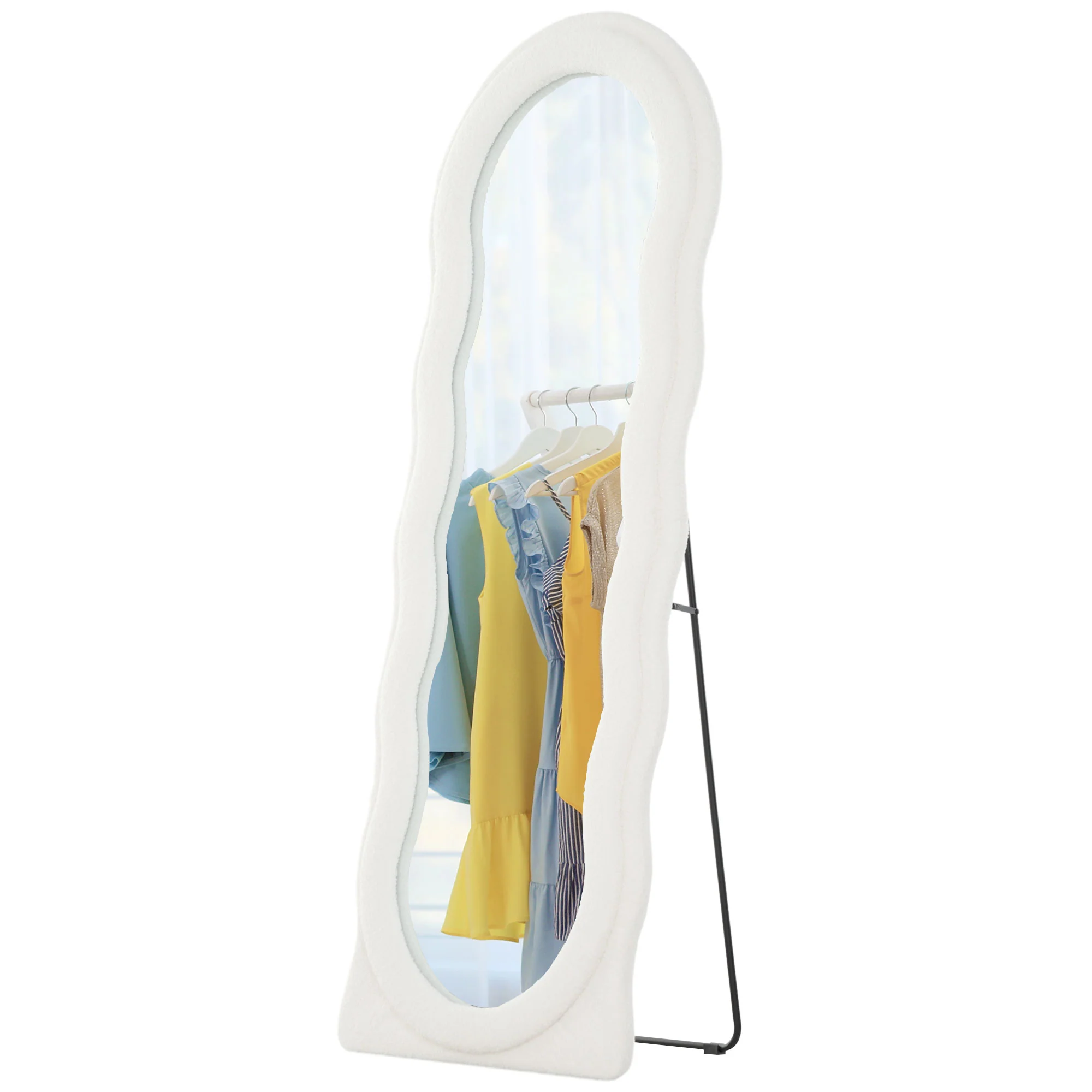 Freestanding Full Length Mirror, 63" x 24" Irregular Wavy Mirror with Arched Top, White - Image 2