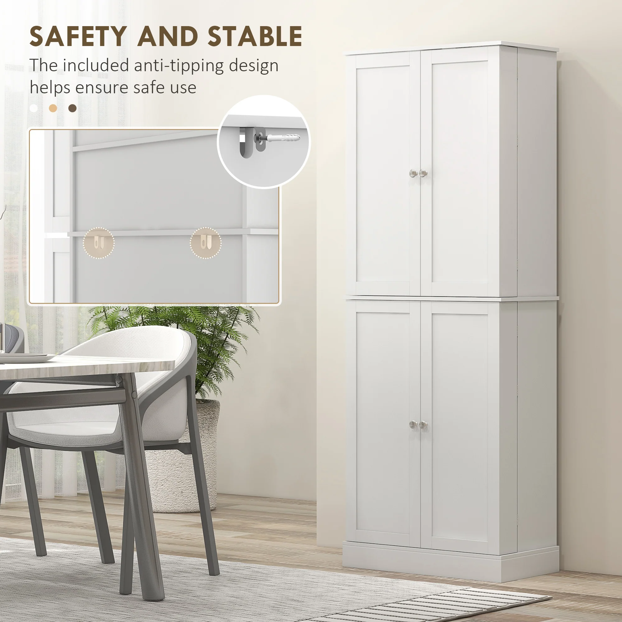 65" Kitchen Pantry Cabinet, Modern Kitchen Pantry with Doors and Shelves, Freestanding Buffet Storage Cabinet with Spice Racks for Dining Room, White - Image 8
