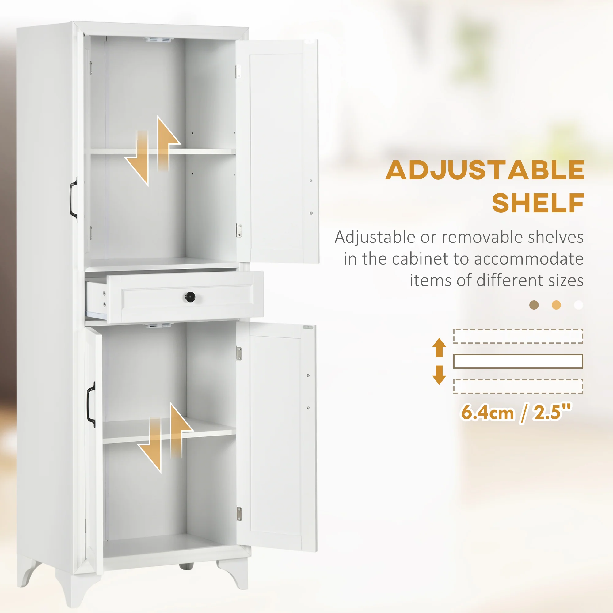 67" 4 Door Kitchen Pantry with Drawer and Adjustable Shelves White - Image 7