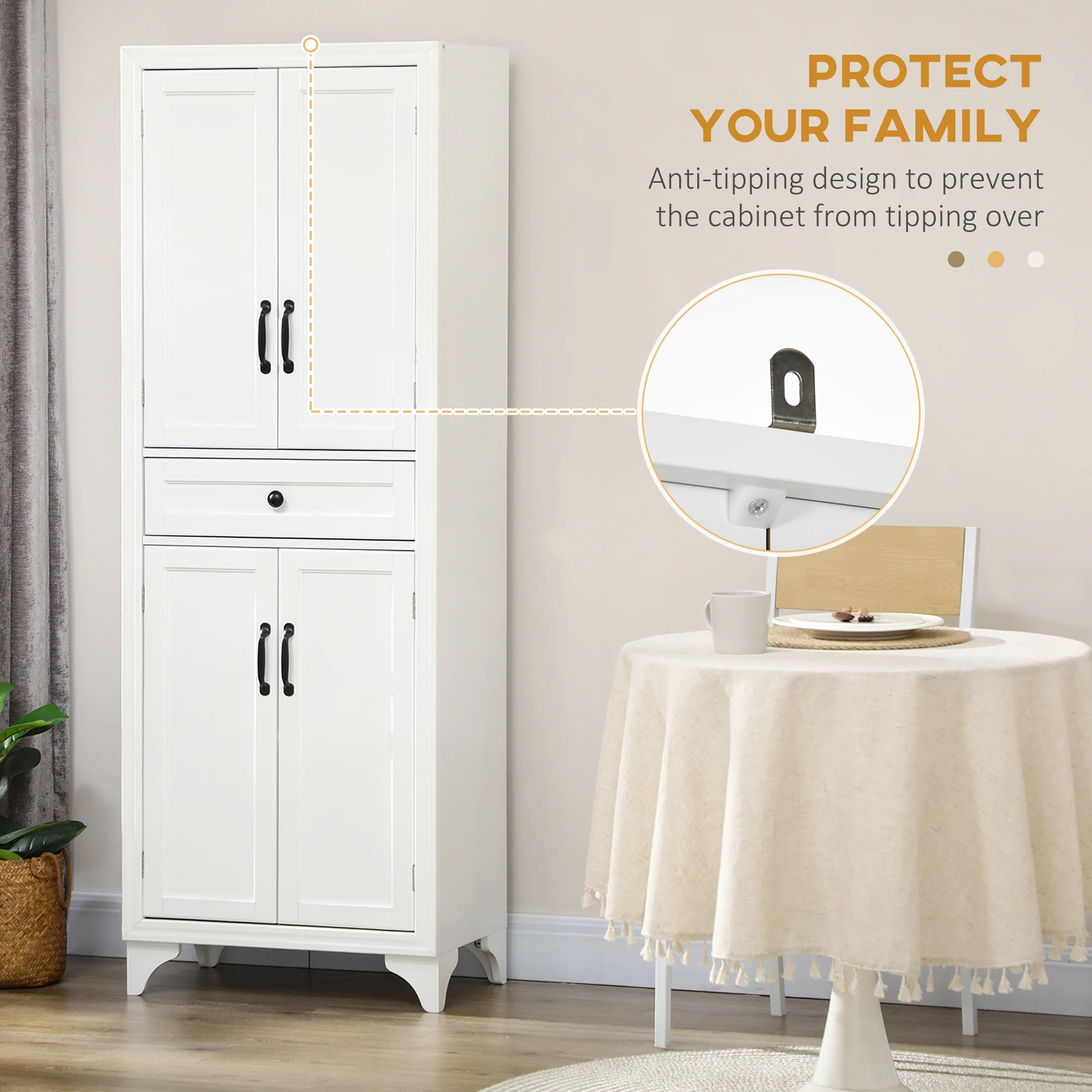 67" Pantry Cabinet with Shaker Doors & Adjustable Shelves, White - Image 8