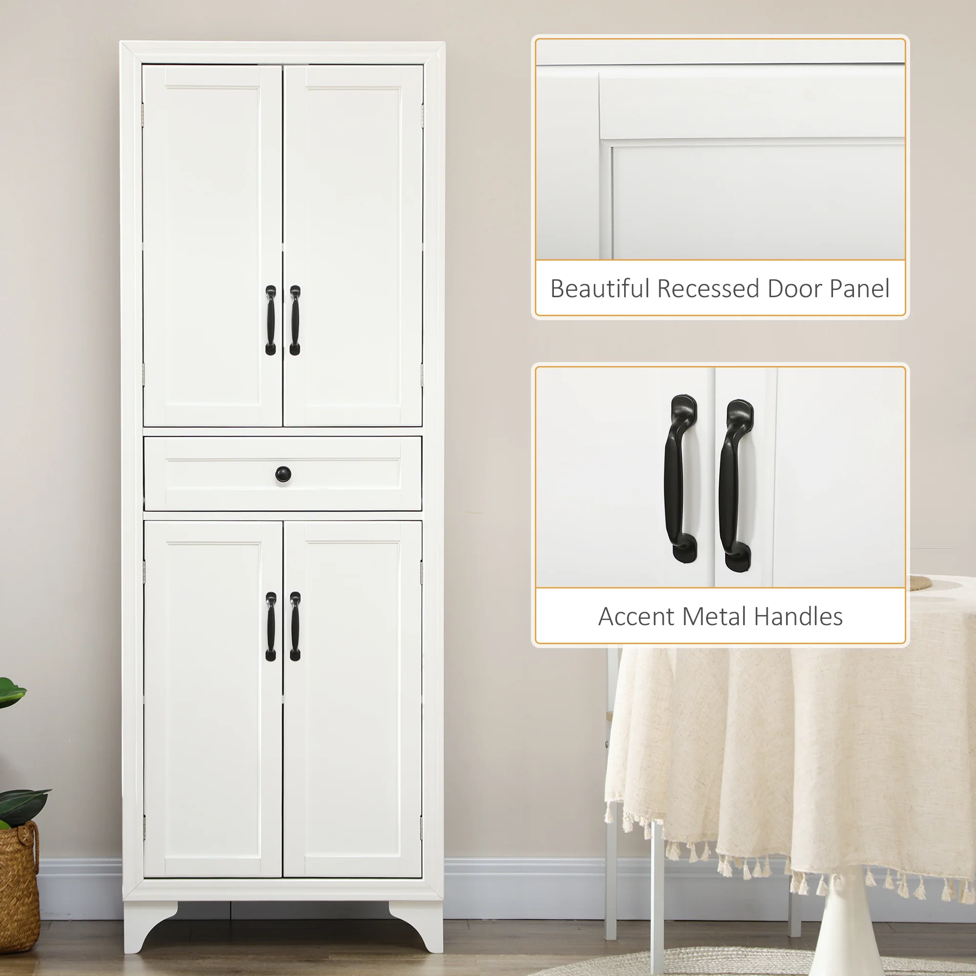 67" Pantry Cabinet with Shaker Doors & Adjustable Shelves, White - Image 9