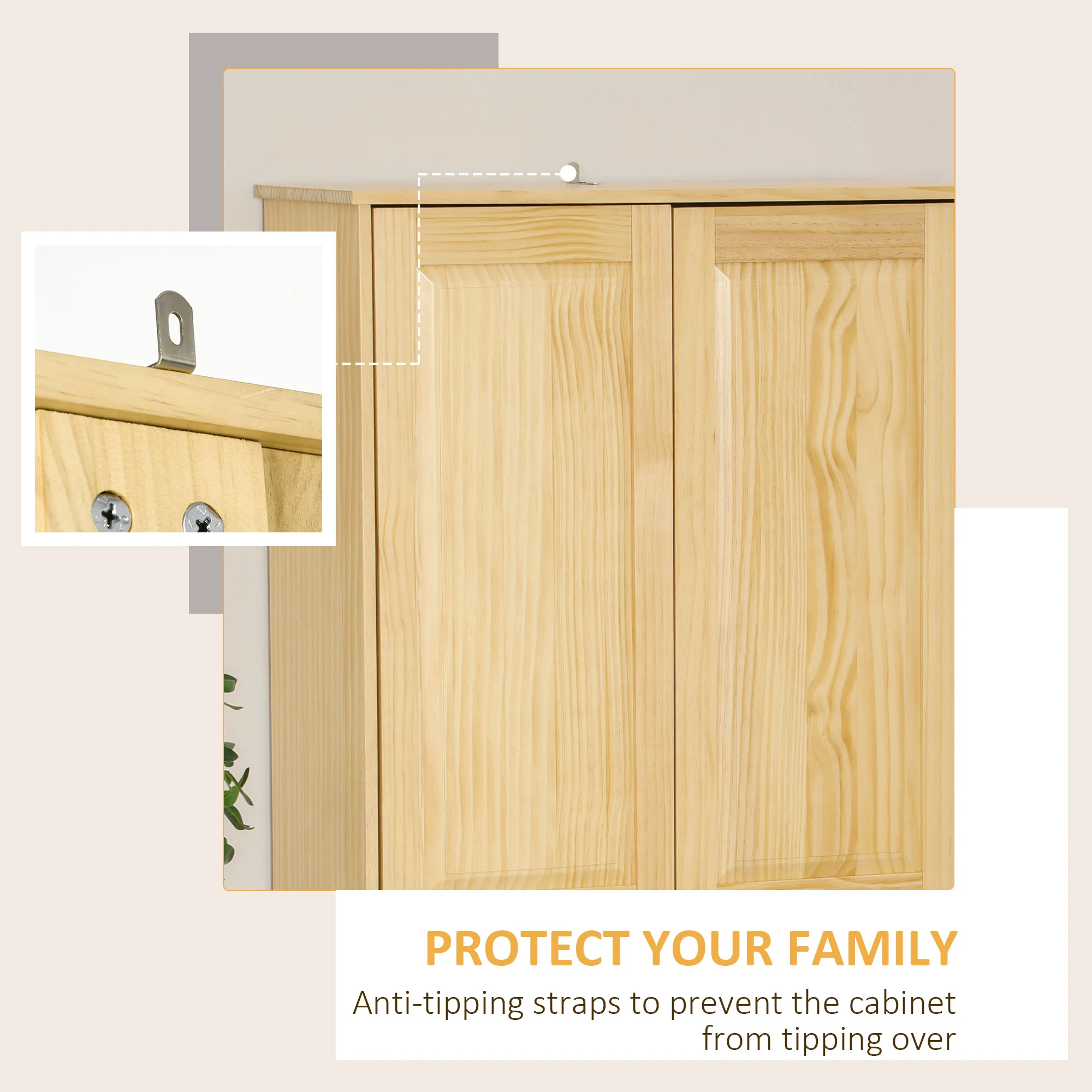 67" Pinewood Kitchen Pantry Storage Cabinet Freestanding Cabinets Light Brown - Image 10
