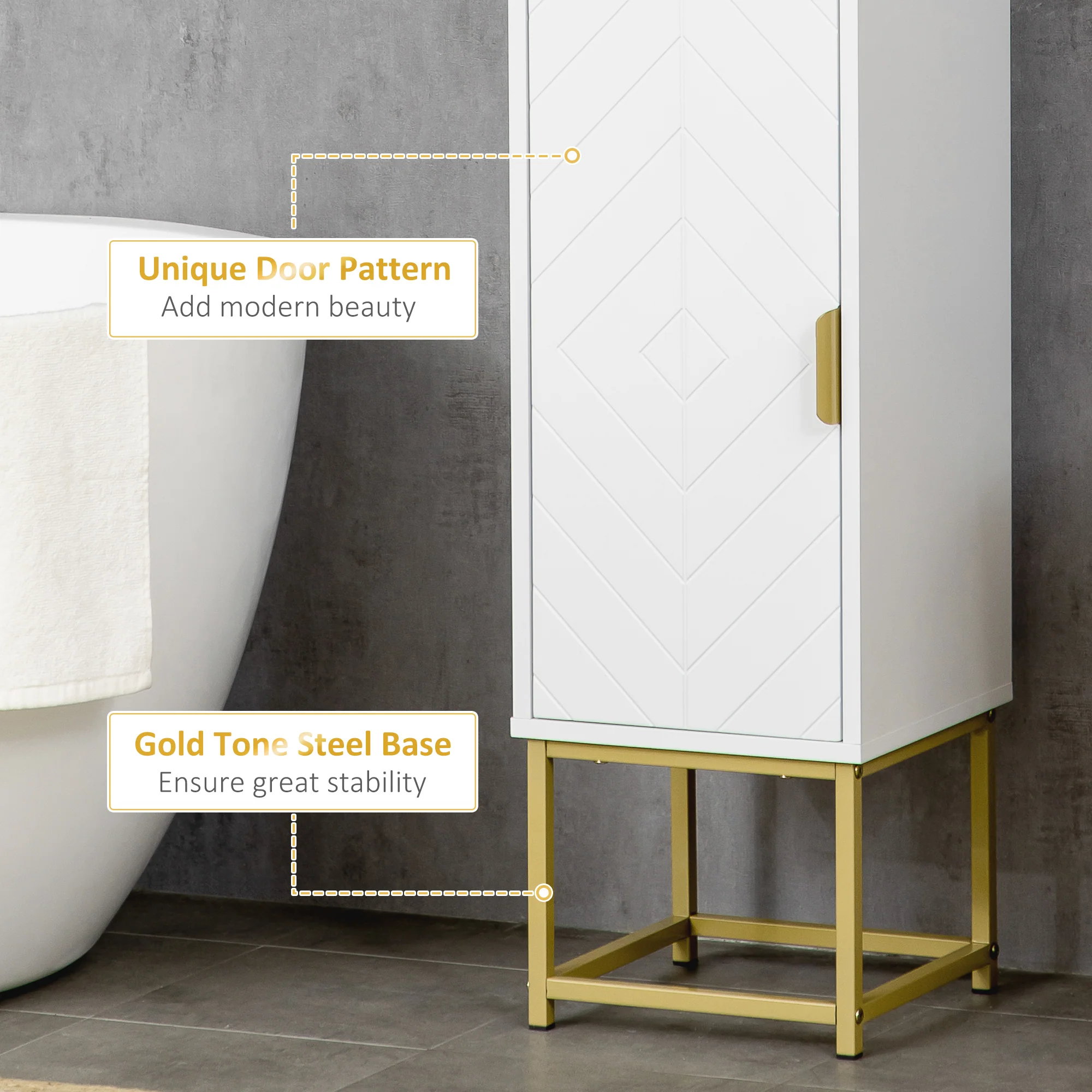 67" Tall Linen Cabinet for the Bathroom with Adjustable Shelf, 2 Doors & Steel Base, White - Image 8