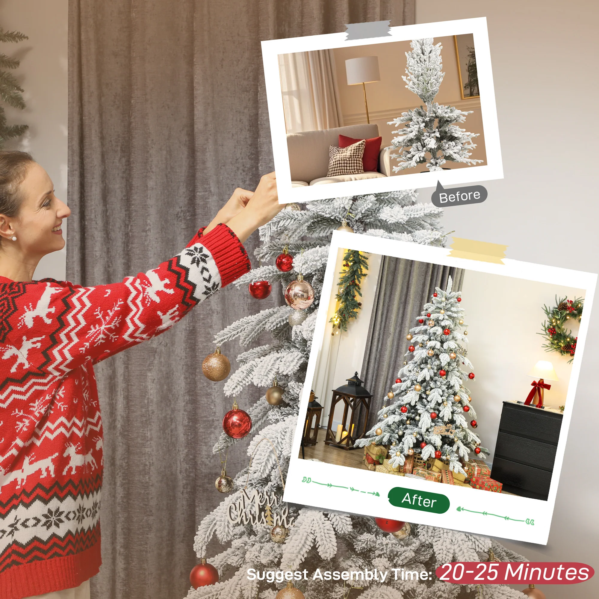 6ft Artificial Christmas Tree with Metal Stand, Wide Shape, Easy Assembly - Image 9