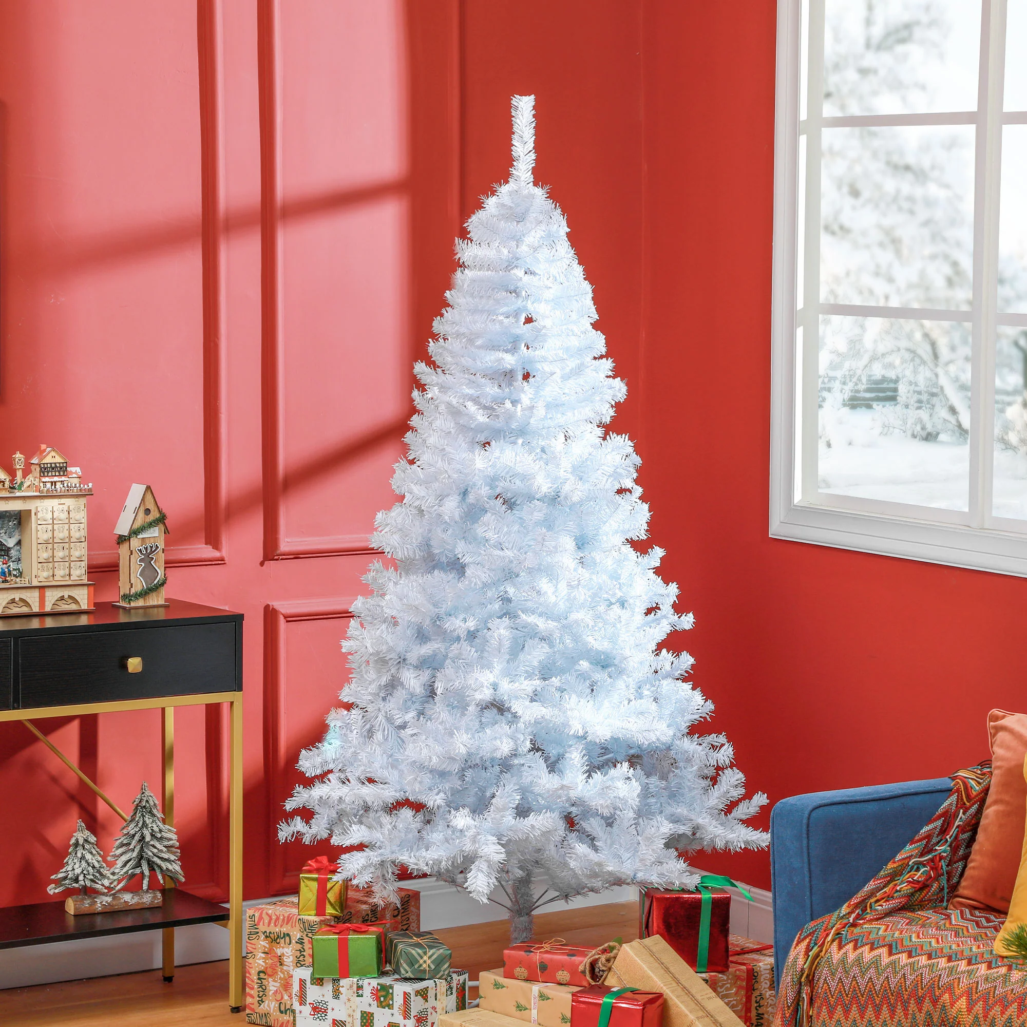 6ft Artificial Christmas Tree with 928 Branch Tips & Metal Stand, Xmas Tree, White - Image 3