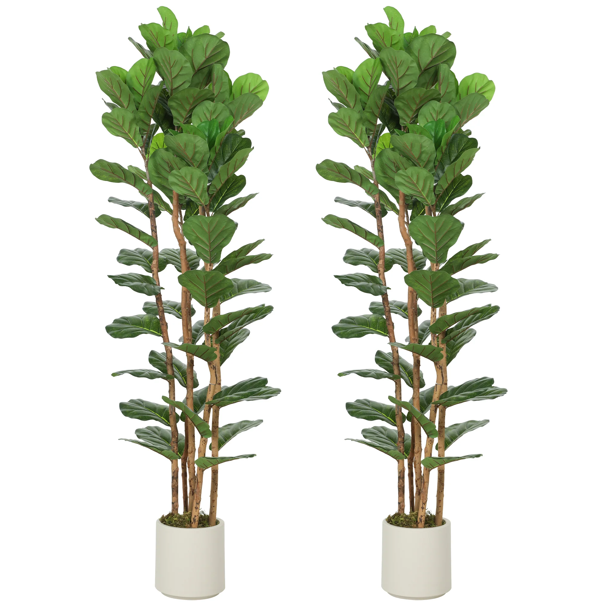 6FT Artificial Fiddle Leaf Fig Tree Set of 2 with Solid Wood Trunks, Lifelike Fake Tree with 91 Leaves in Pot for Indoor Living Room Office Home Decor, Green - Image 12