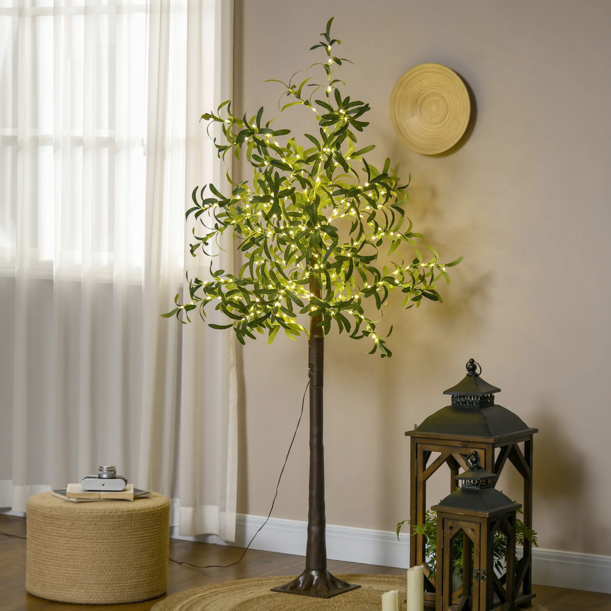 6ft Olive Tree Light with 300 LED Lights, Artificial Tree for Indoor Home Decoration, Green - Image 3