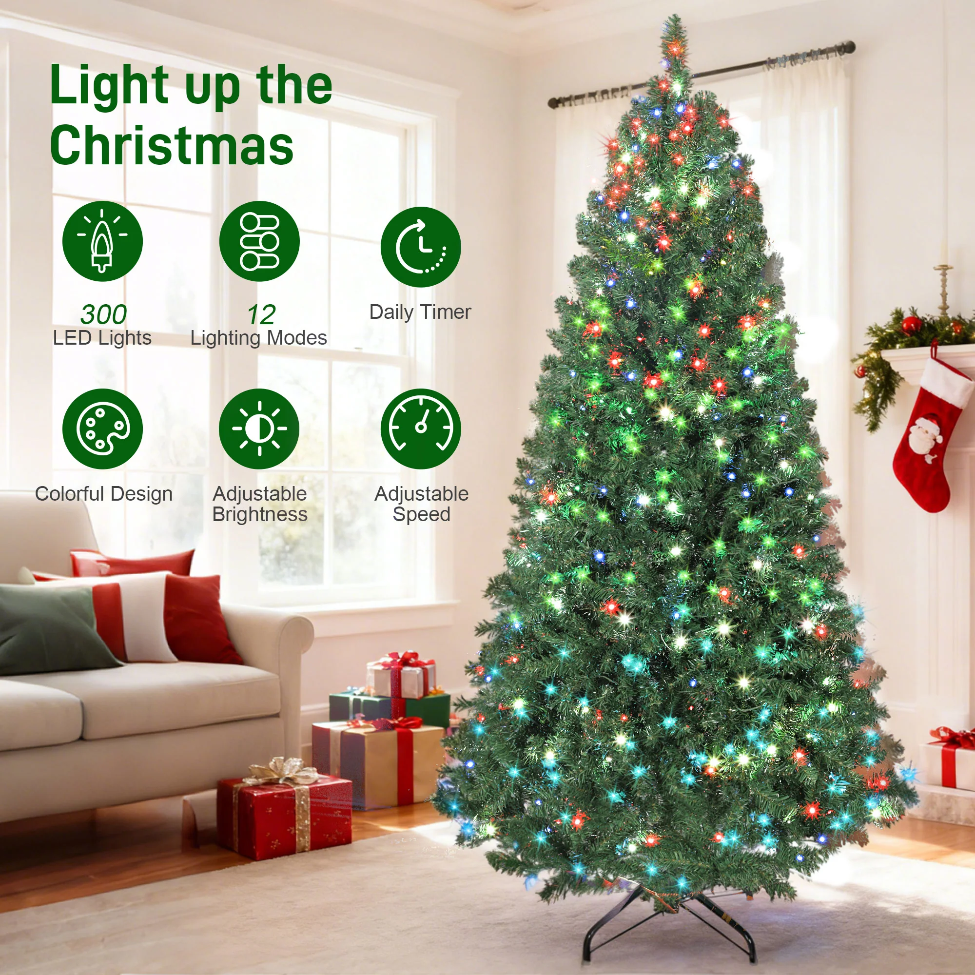 6ft Prelit Christmas Tree with Dimmable RGB LEDs, Remote Control, Daily Timer - Image 7