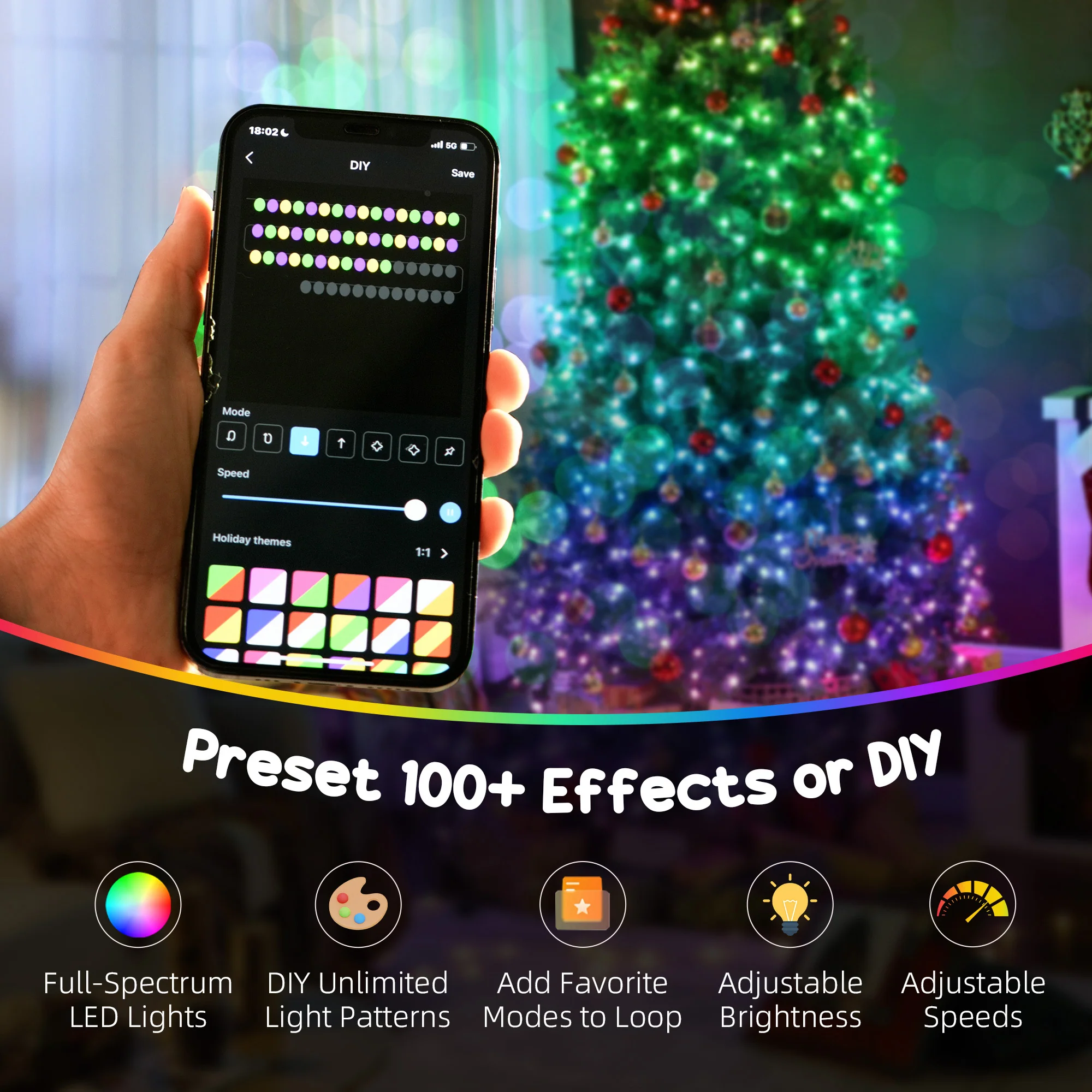 6ft Smart Prelit Christmas Tree with Full-Spectrum RGB Dimmable LEDs, App and Remote Control - Image 6