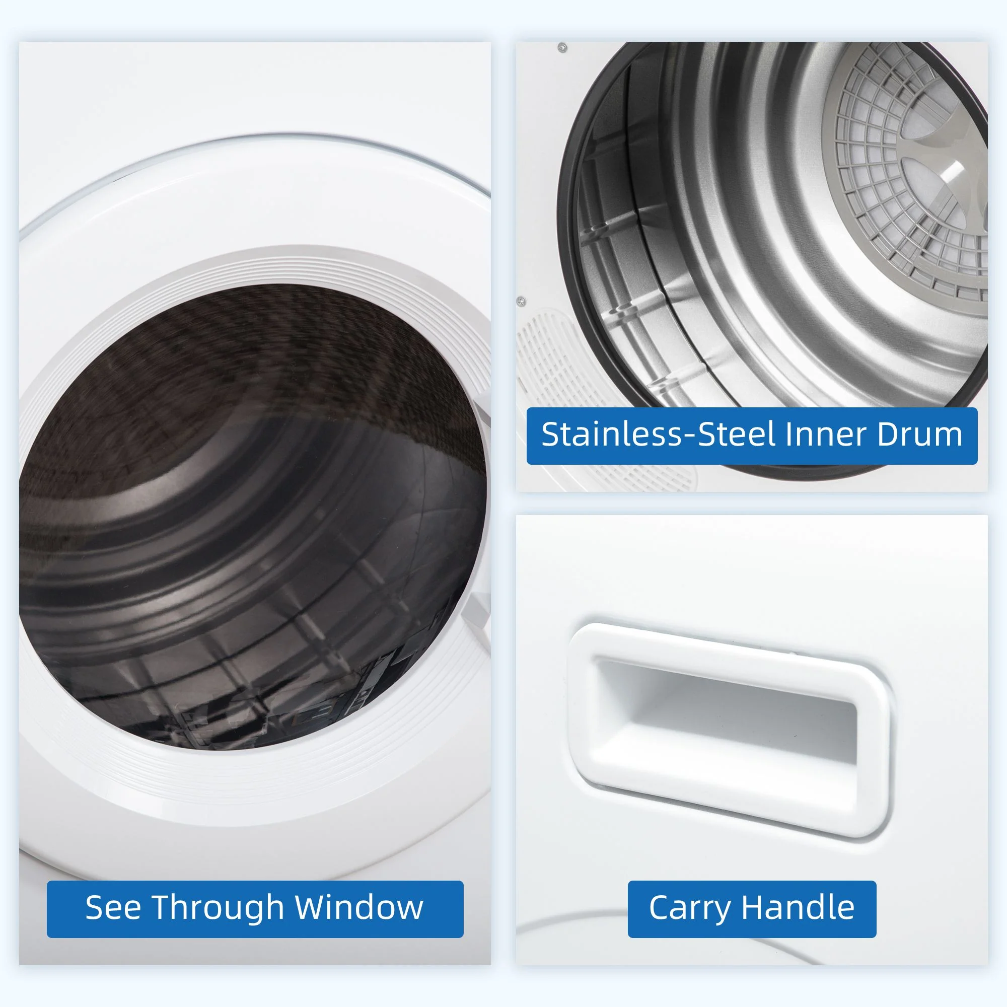 Freestanding 6kg Vented Tumble Dryer, Stackable, Portable Dryer with 7 Programs, White - Image 7