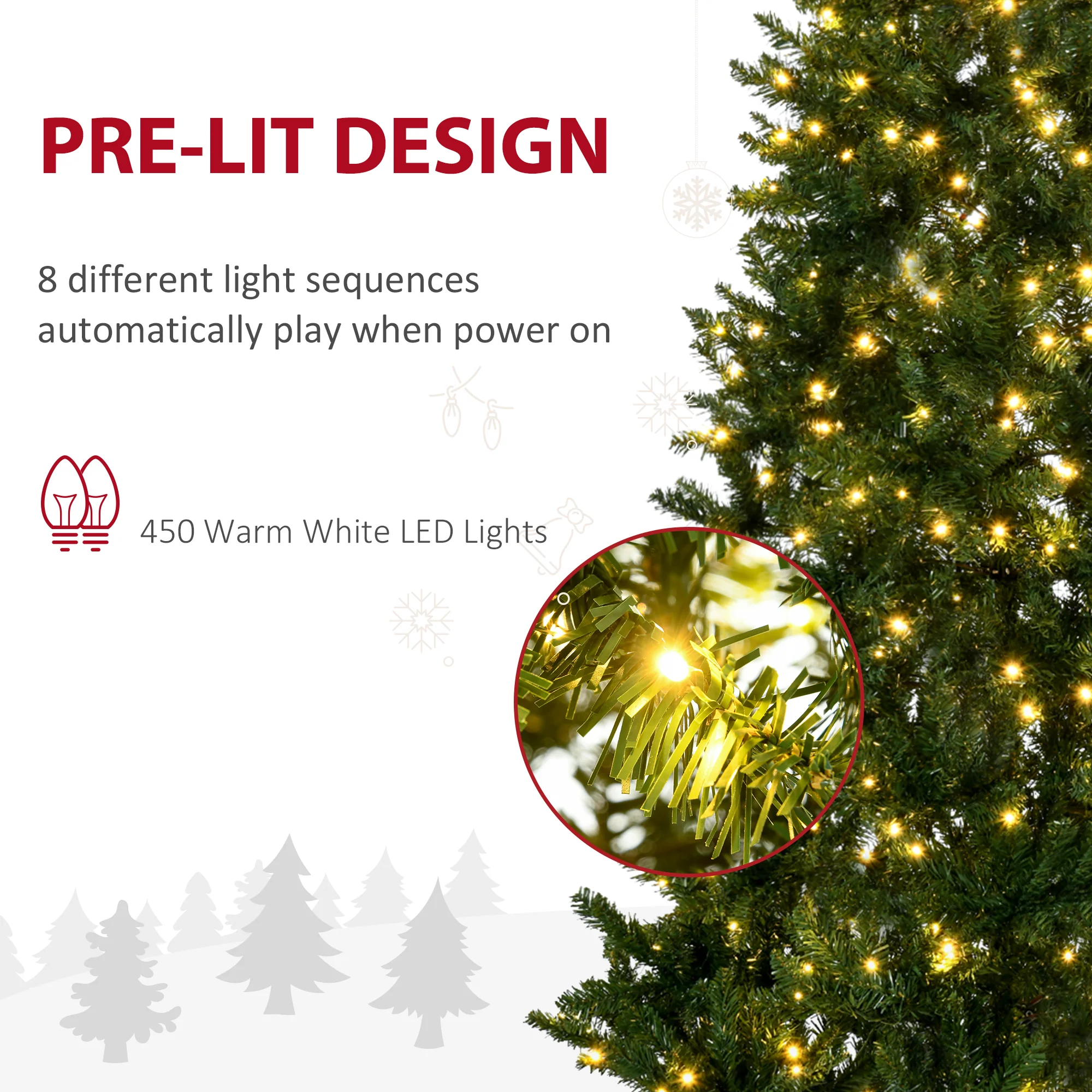 7.5ft Prelit Artificial Christmas Tree with 450 LED Light & 1146 Branches Tips, Green - Image 7