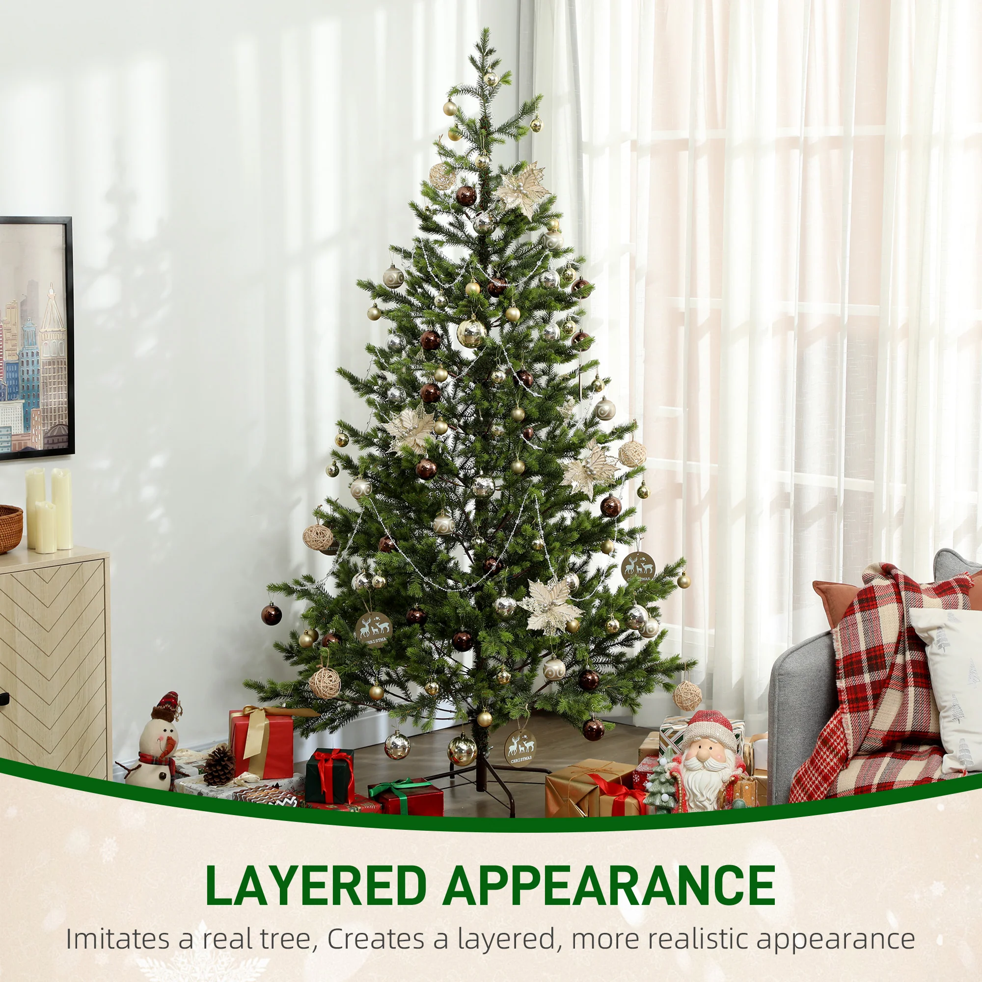 7.5ft Artificial Christmas Tree with Tips, Easy Assembly for Home Office Holiday, Green - Image 6