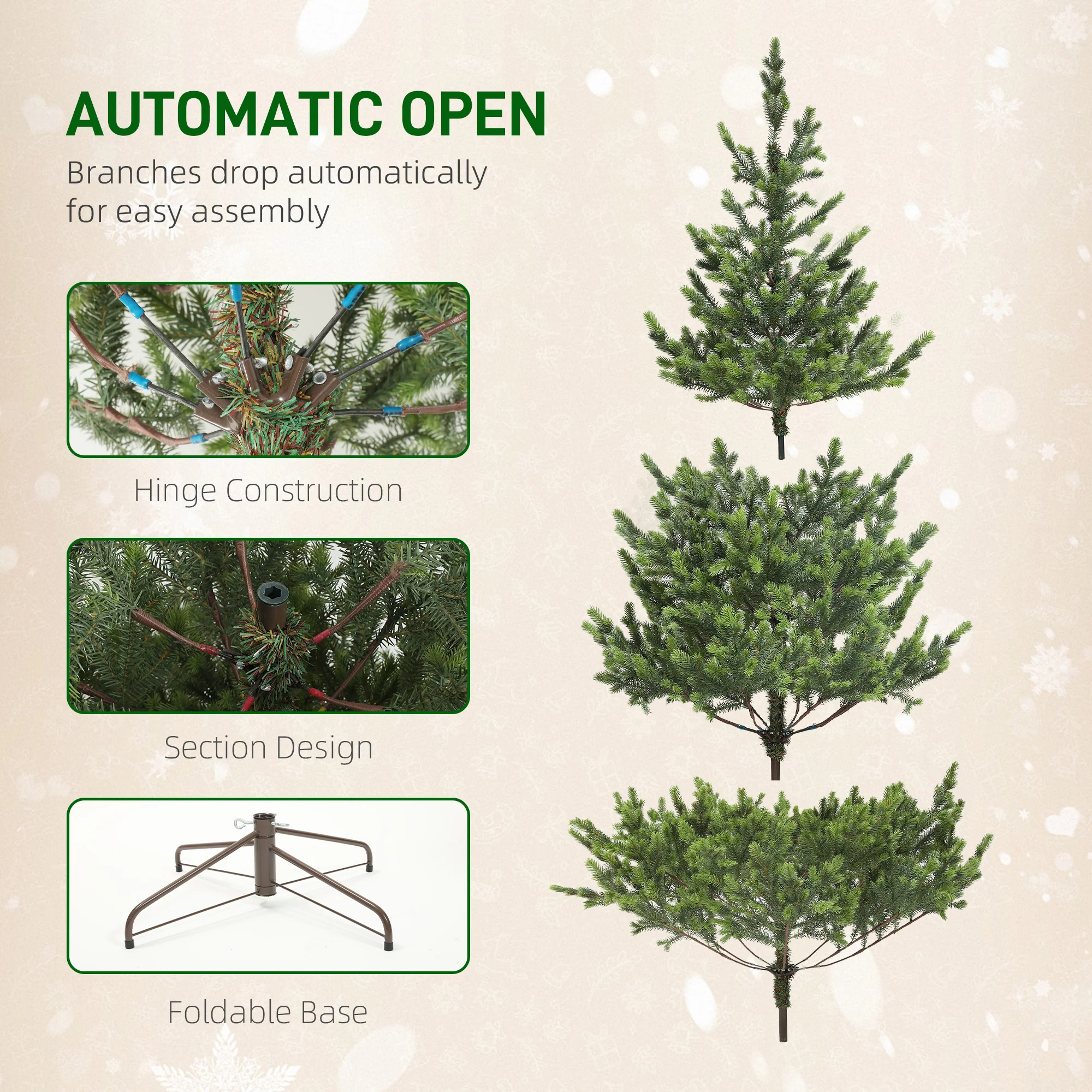 7.5ft Artificial Christmas Tree with Tips, Easy Assembly for Home Office Holiday, Green - Image 8