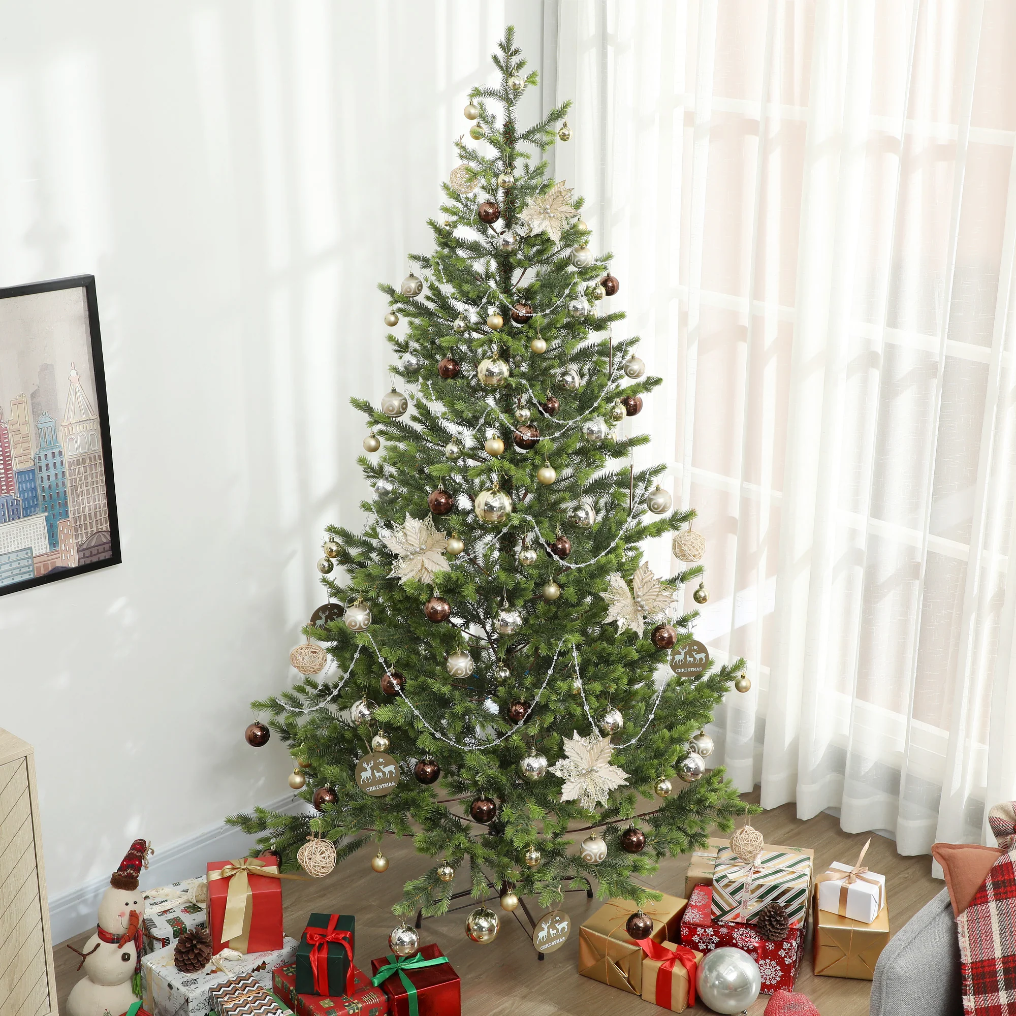 7.5ft Artificial Christmas Tree with Tips, Easy Assembly for Home Office Holiday, Green - Image 9