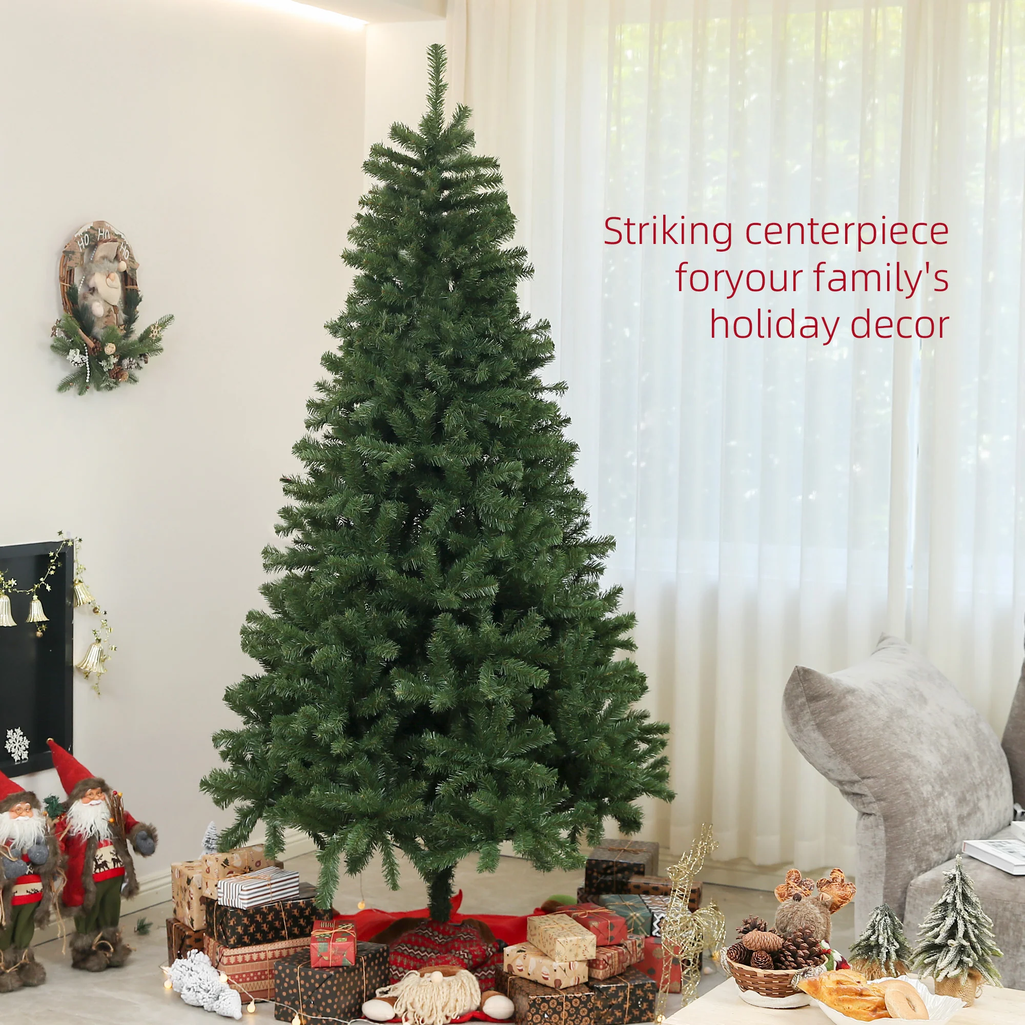7.5ft Artificial Christmas Tree with 1346 Branch Tips and Steel Base for Home Office - Image 6