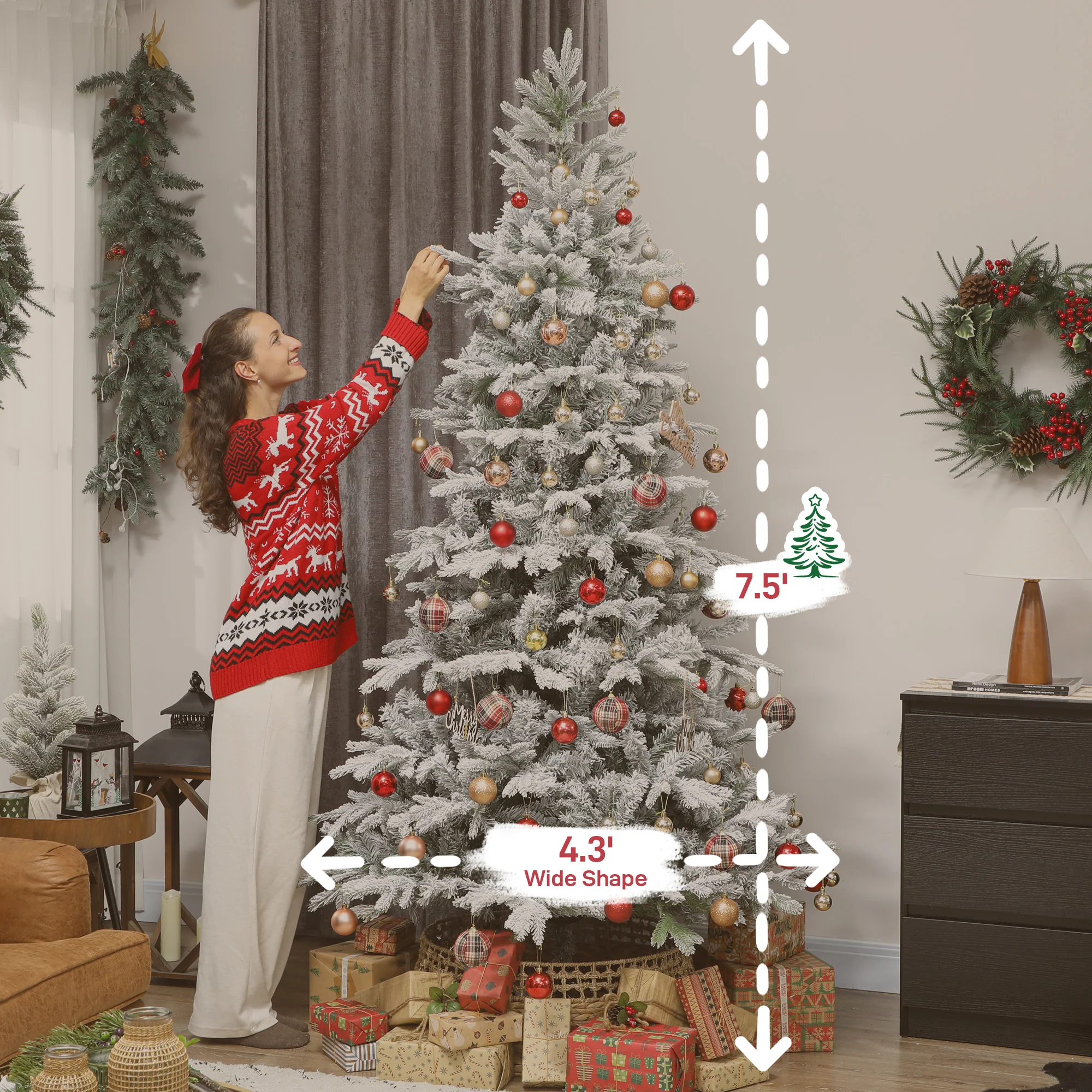 7.5ft Artificial Christmas Tree w/ 1,762 Branch Tips, Foldable Metal Stand and Hinged Branches - Image 5