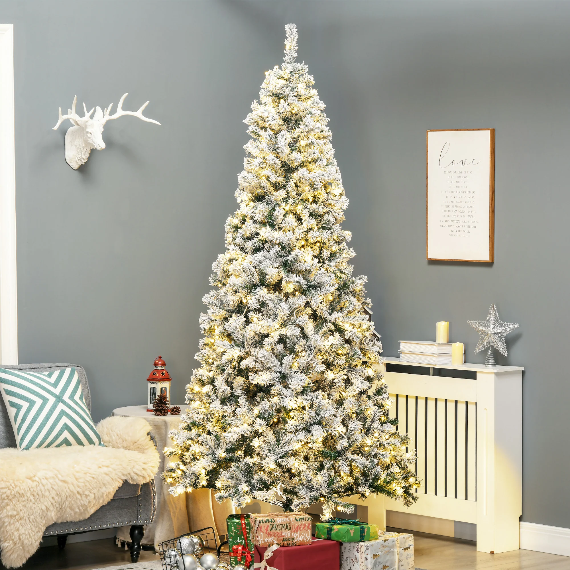 7.5ft Prelit Snow-Flocked LED Christmas Tree - Easy Setup - Image 3