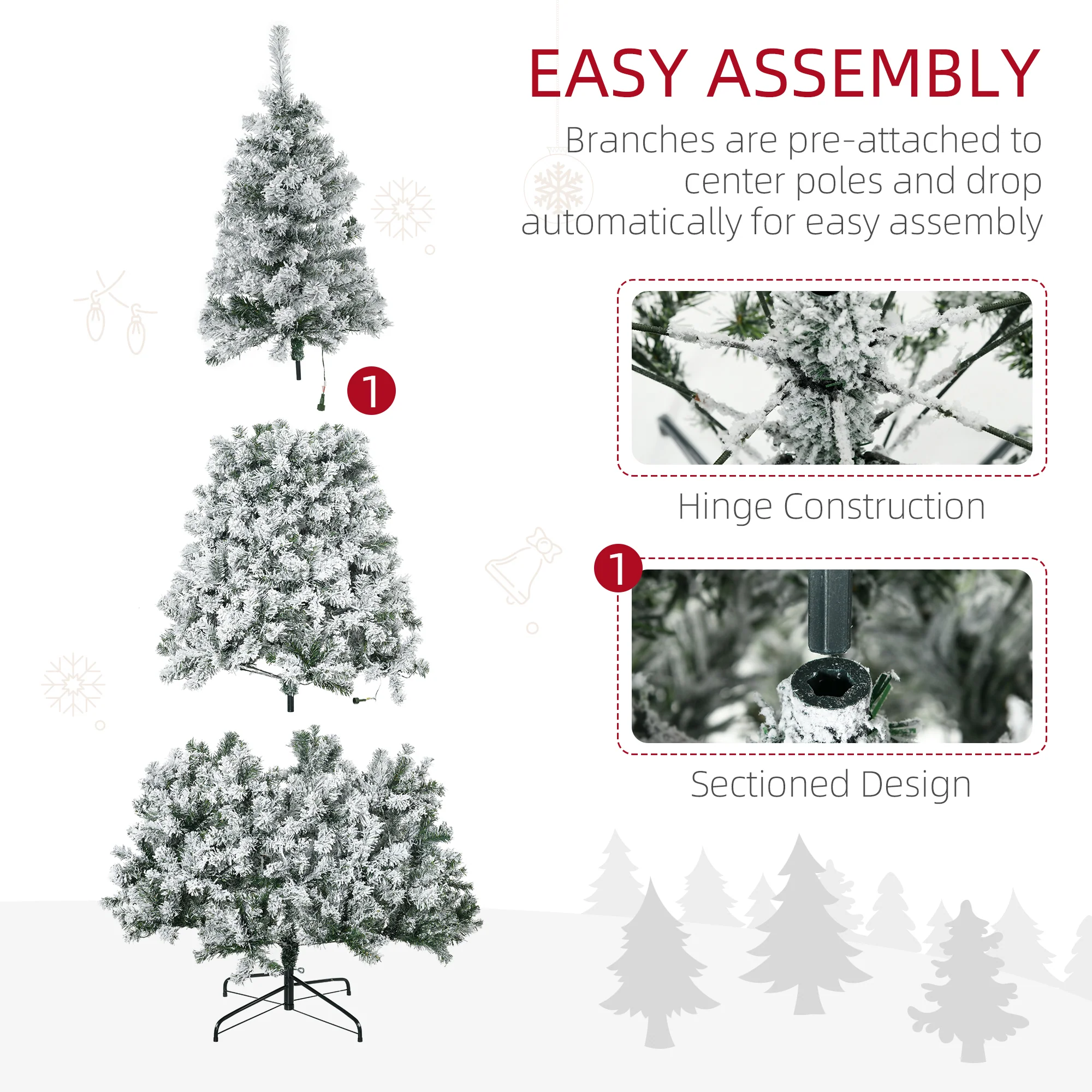 7.5ft Prelit Snow-Flocked LED Christmas Tree - Easy Setup - Image 9