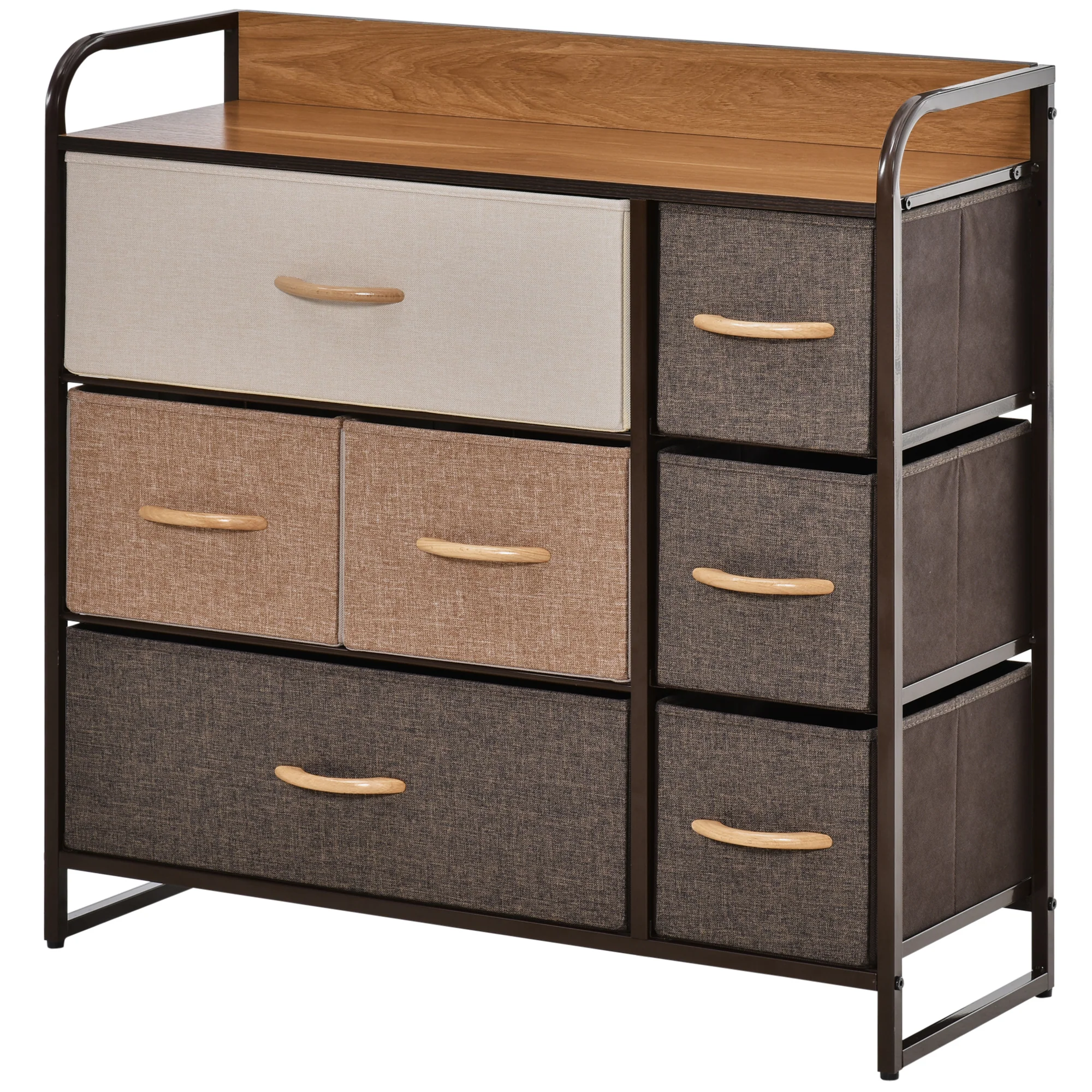 7-Drawer Fabric Dresser, 3-Tier Storage Tower with Steel Frame and Wooden Top, Multicoloured - Image 12