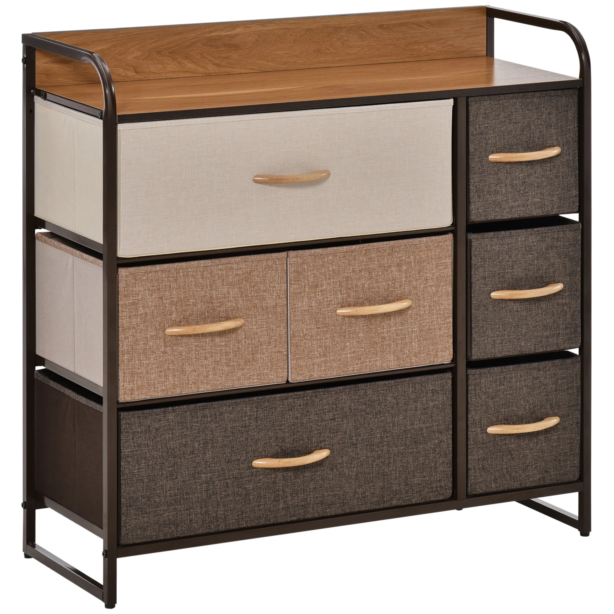 7-Drawer Fabric Dresser, 3-Tier Storage Tower with Steel Frame and Wooden Top, Multicoloured - Image 2