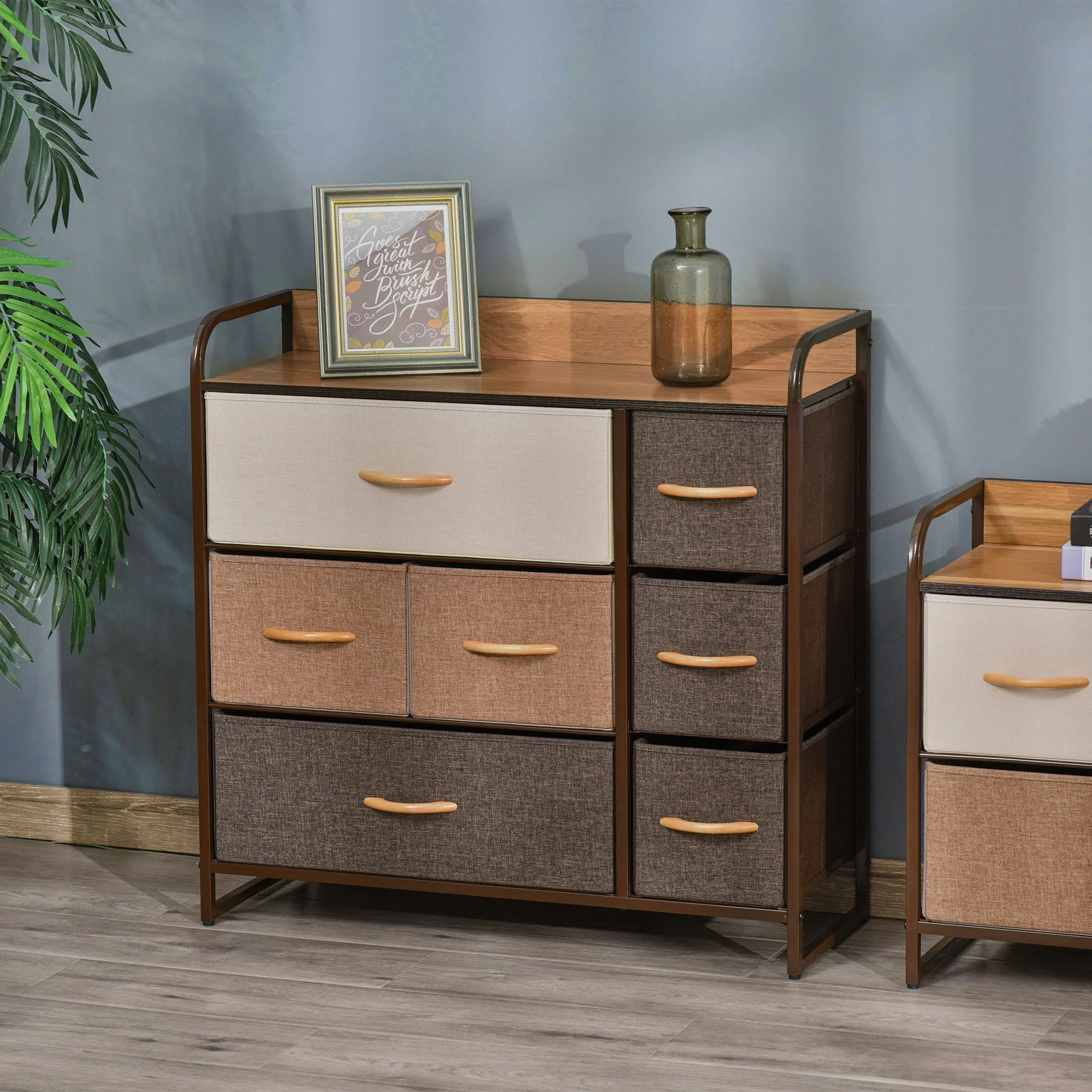 7-Drawer Fabric Dresser, 3-Tier Storage Tower with Steel Frame and Wooden Top, Multicoloured - Image 4