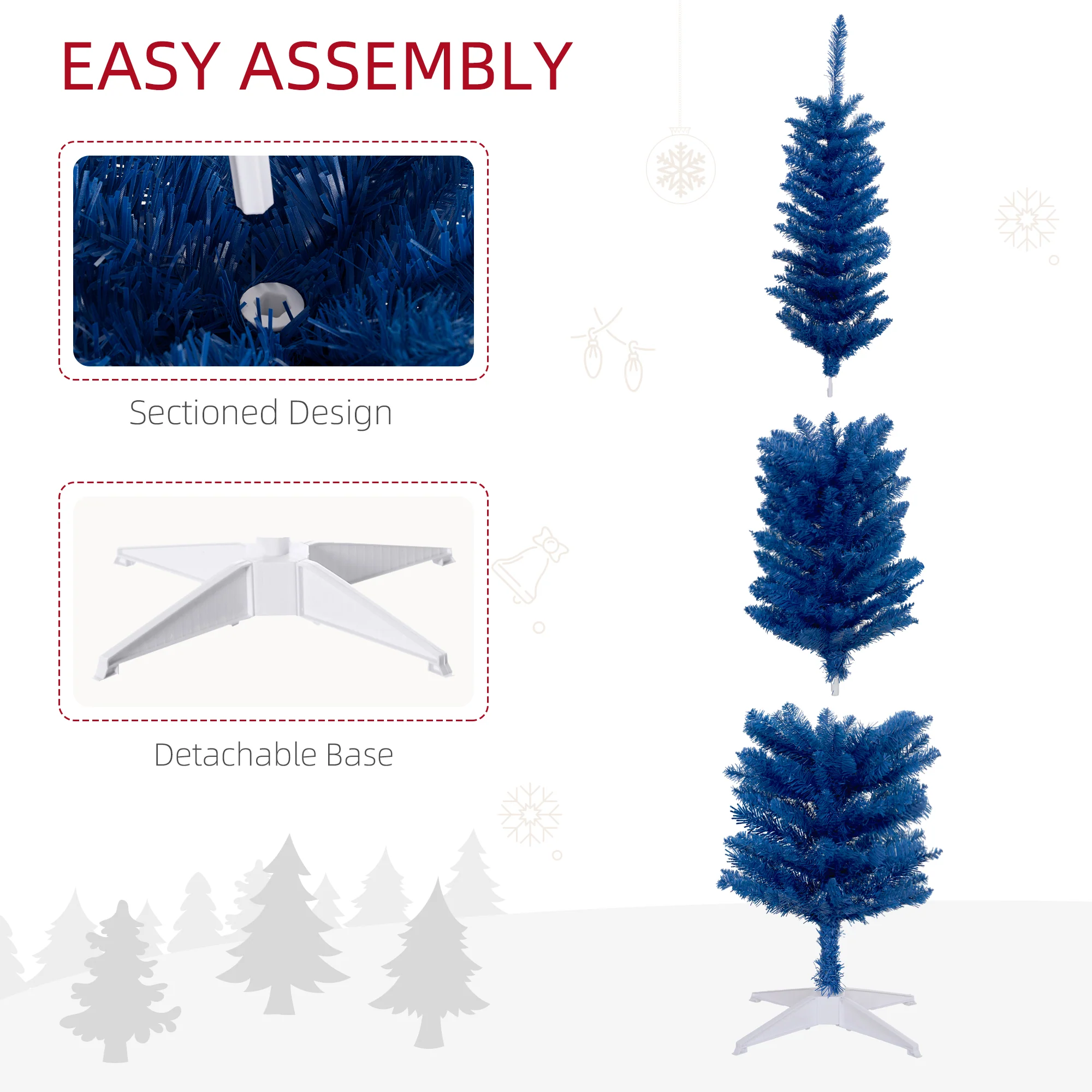 7' Pencil Christmas Tree, Slim Artificial Xmas Tree with Realistic Branches, Deep Blue - Image 9