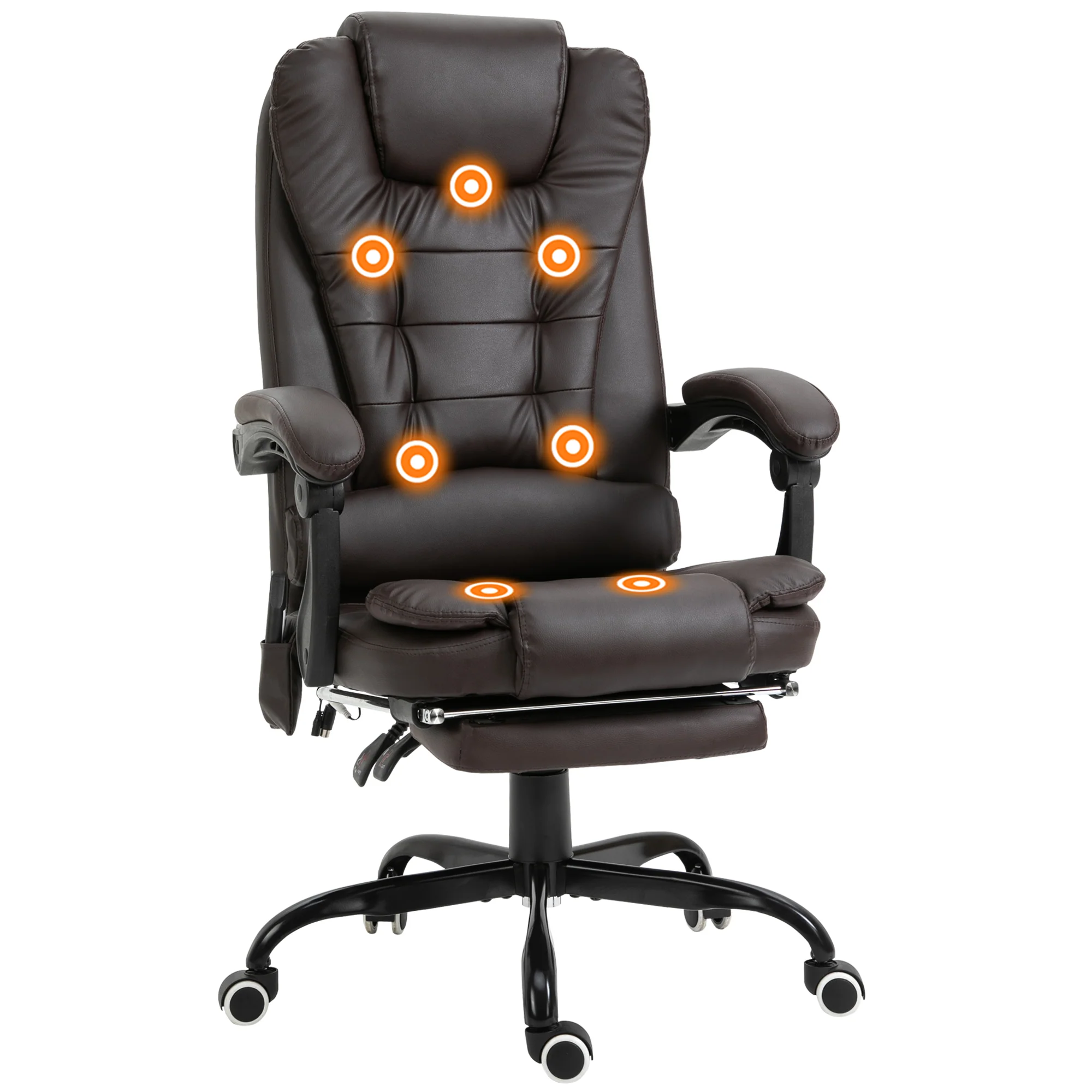 7-Point Vibration Massage Chair, Faux Leather Executive Office Chair with Footrest, Brown