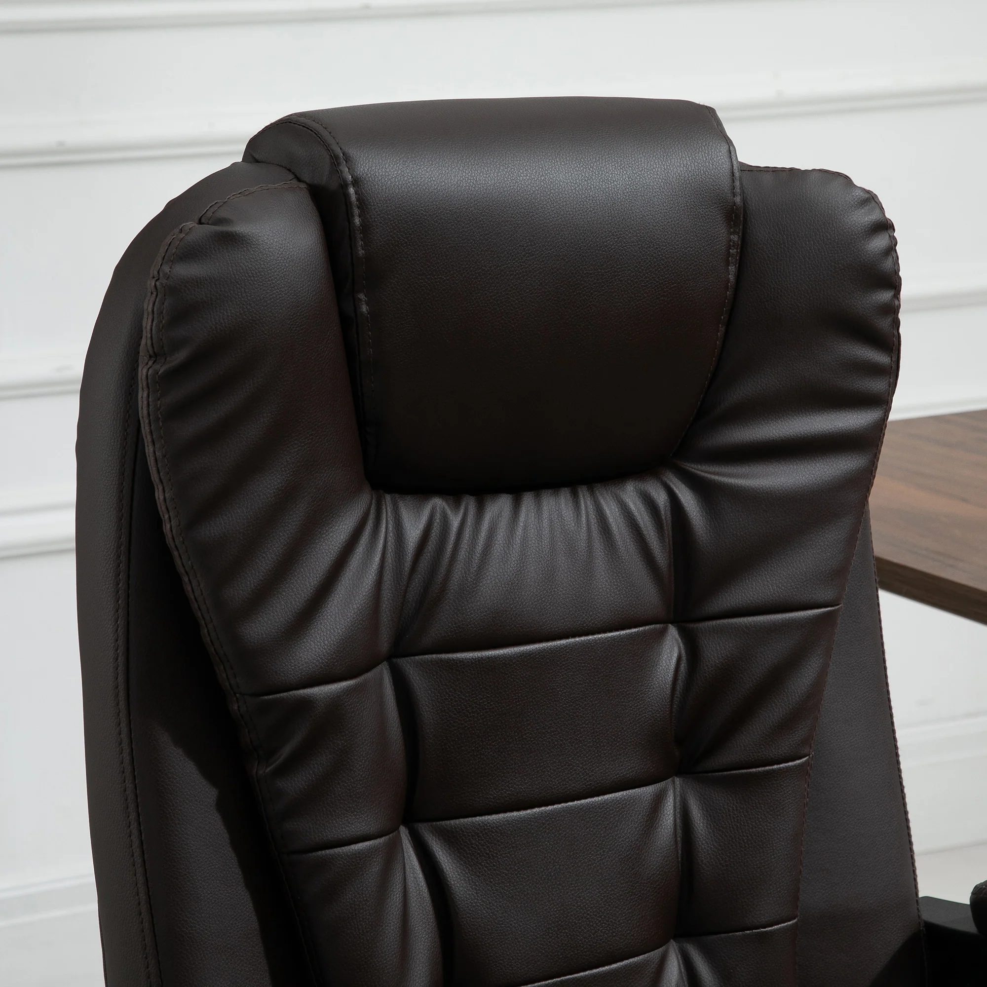 7-Point Vibration Massage Chair, Faux Leather Executive Office Chair with Footrest, Brown - Image 10