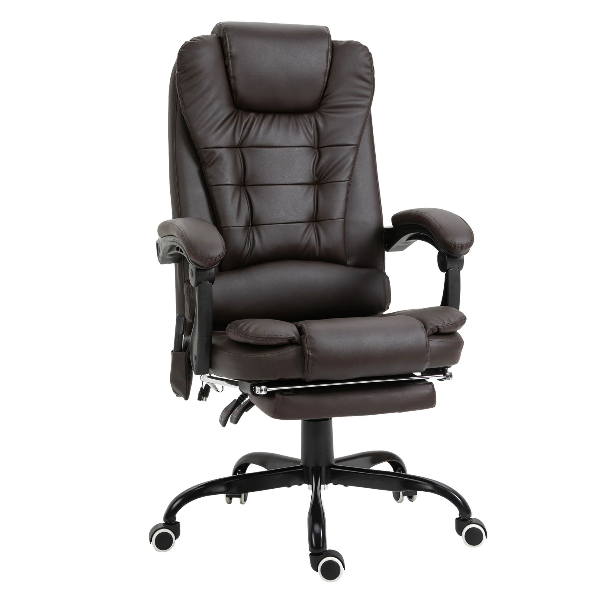 7-Point Vibration Massage Chair, Faux Leather Executive Office Chair with Footrest, Brown - Image 2