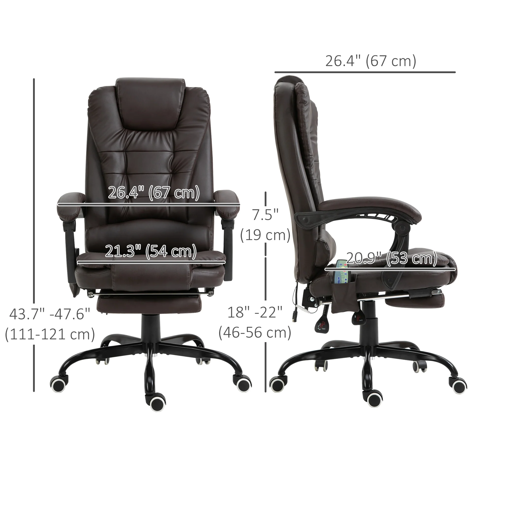 7-Point Vibration Massage Chair, Faux Leather Executive Office Chair with Footrest, Brown - Image 5