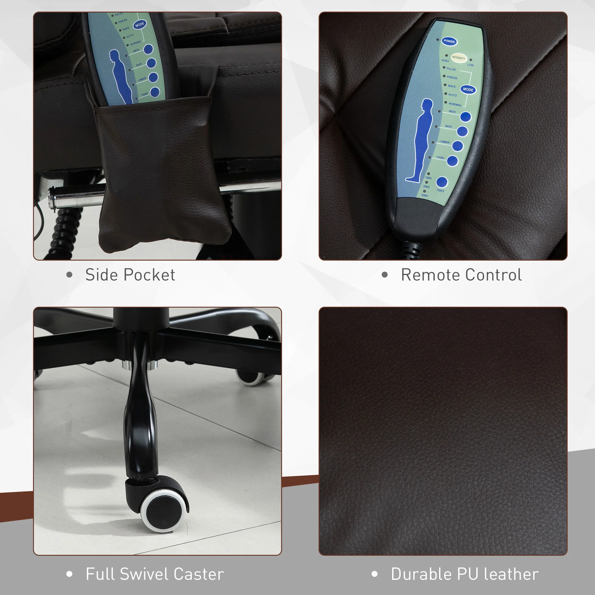 7-Point Vibration Massage Chair, Faux Leather Executive Office Chair with Footrest, Brown - Image 9