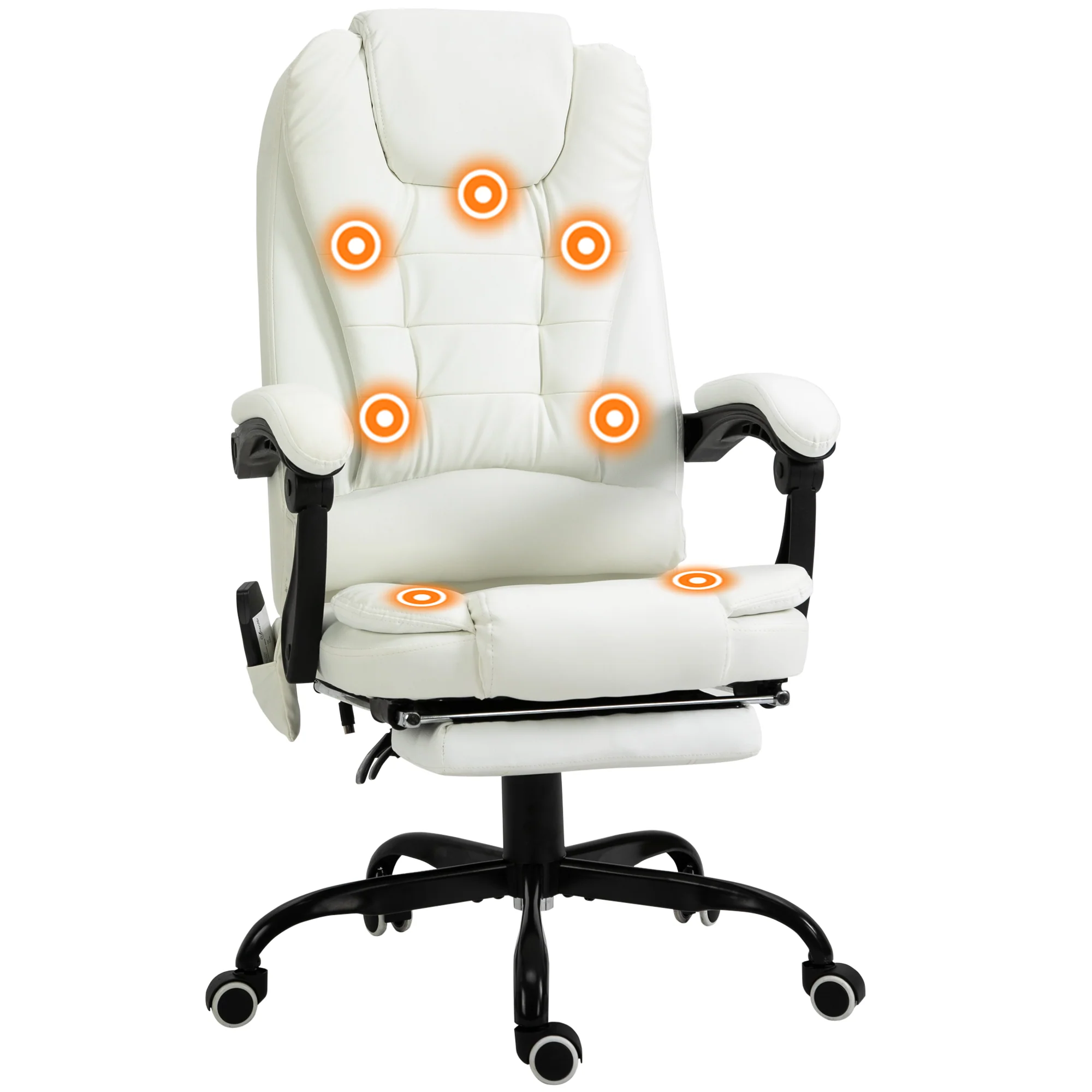 7-Point Vibration Massage Chair, Faux Leather Executive Office Chair with Footrest, White