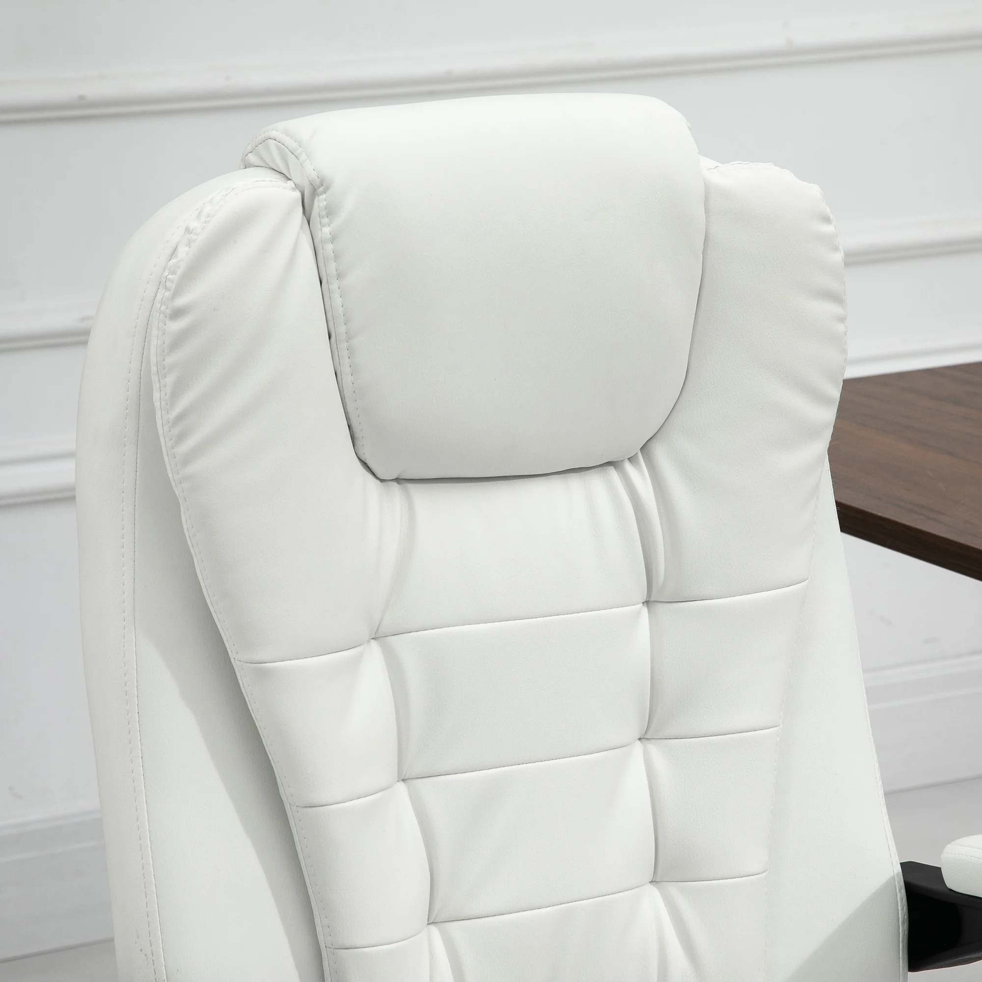 7-Point Vibration Massage Chair, Faux Leather Executive Office Chair with Footrest, White - Image 10