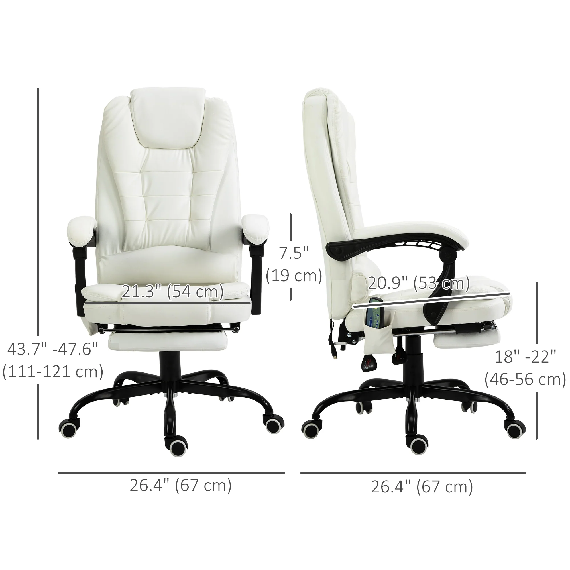 7-Point Vibration Massage Chair, Faux Leather Executive Office Chair with Footrest, White - Image 5