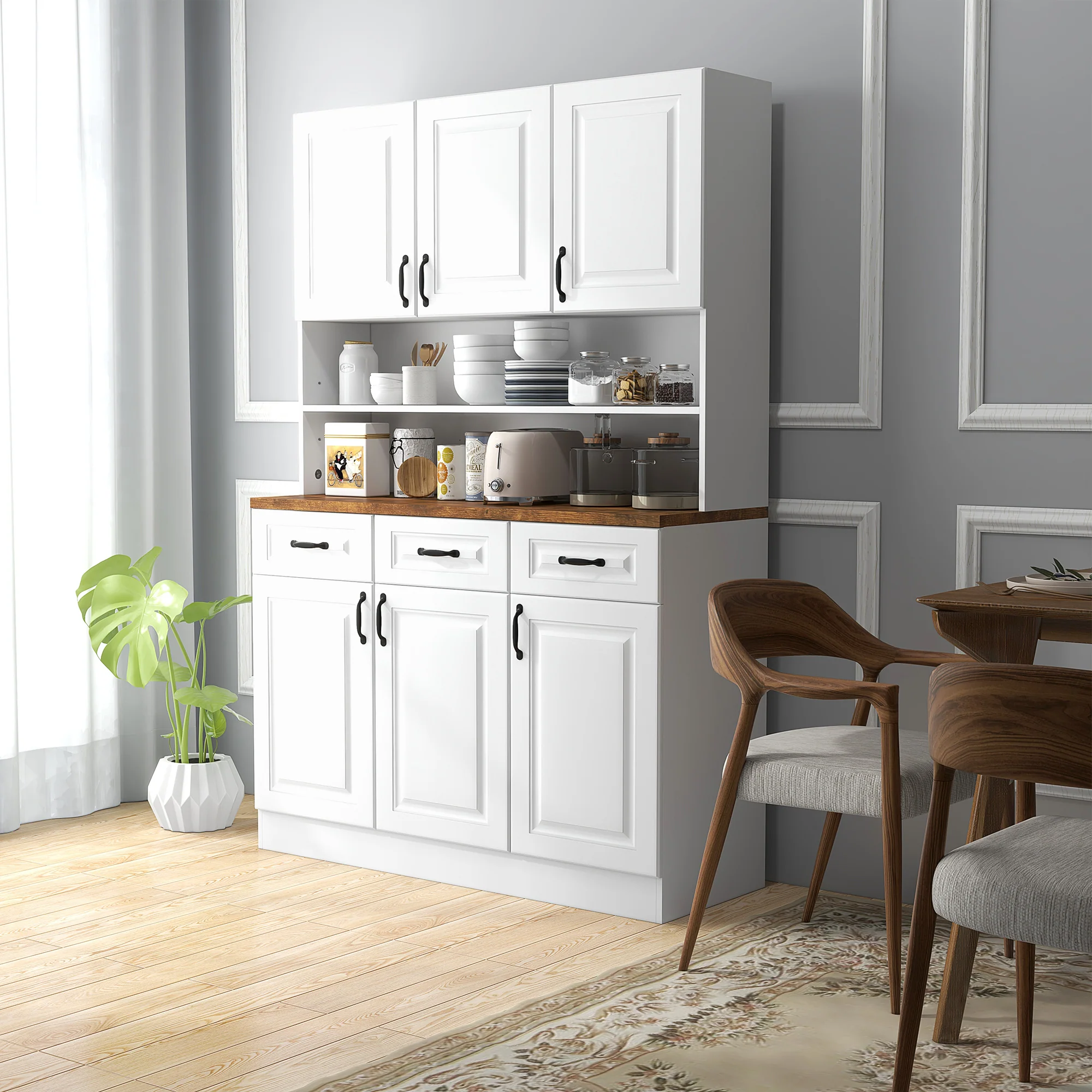 71" Freestanding Buffet with Hutch Farmhouse Storage Cabinet White - Image 3