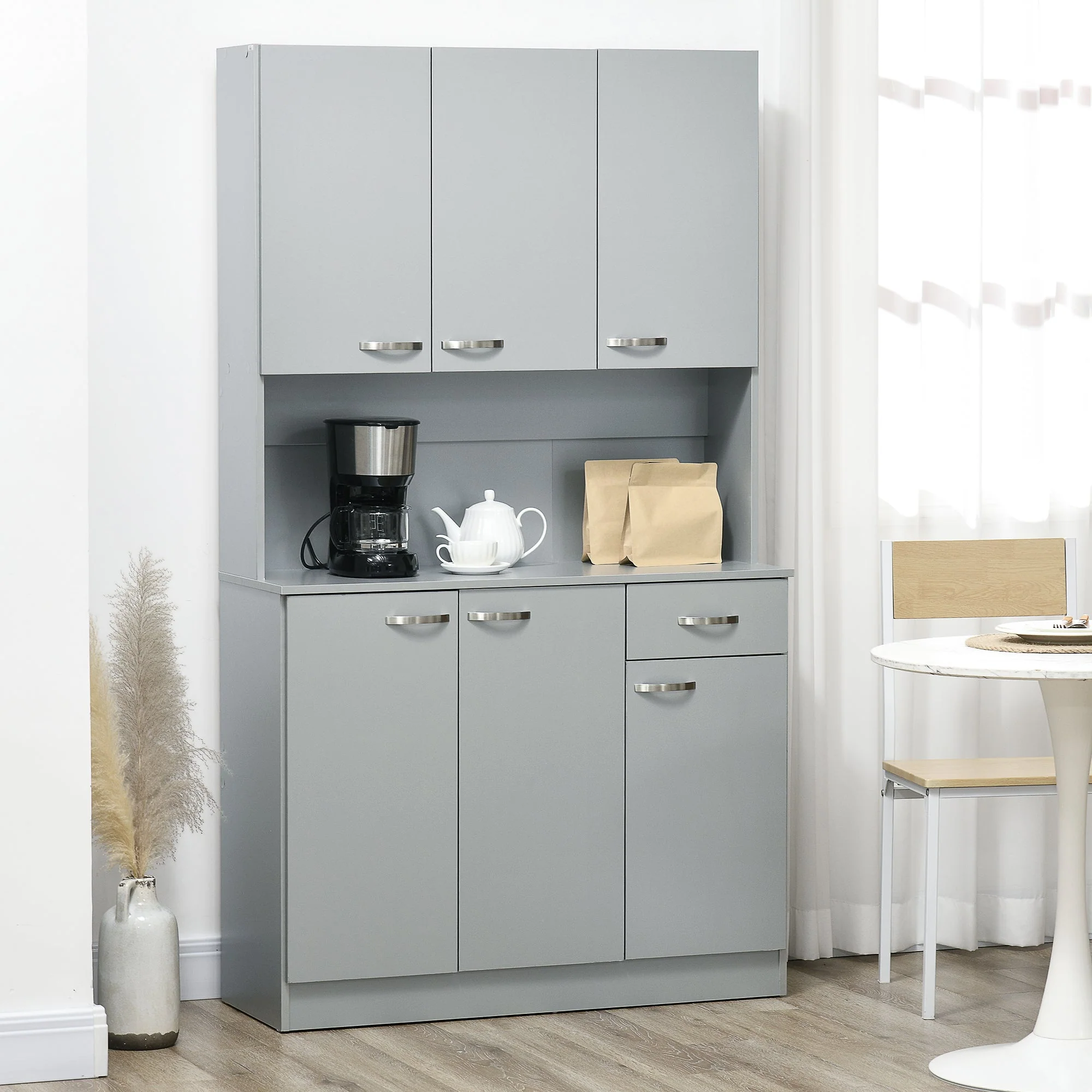 71" Freestanding Buffet with Hutch Kitchen Storage Cabinets Pantry with 6 Doors Gray - Image 4
