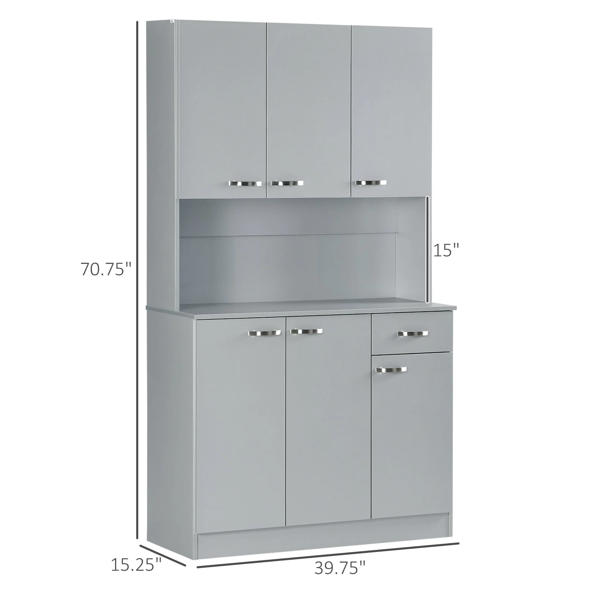 71" Freestanding Buffet with Hutch Kitchen Storage Cabinets Pantry with 6 Doors Gray - Image 5