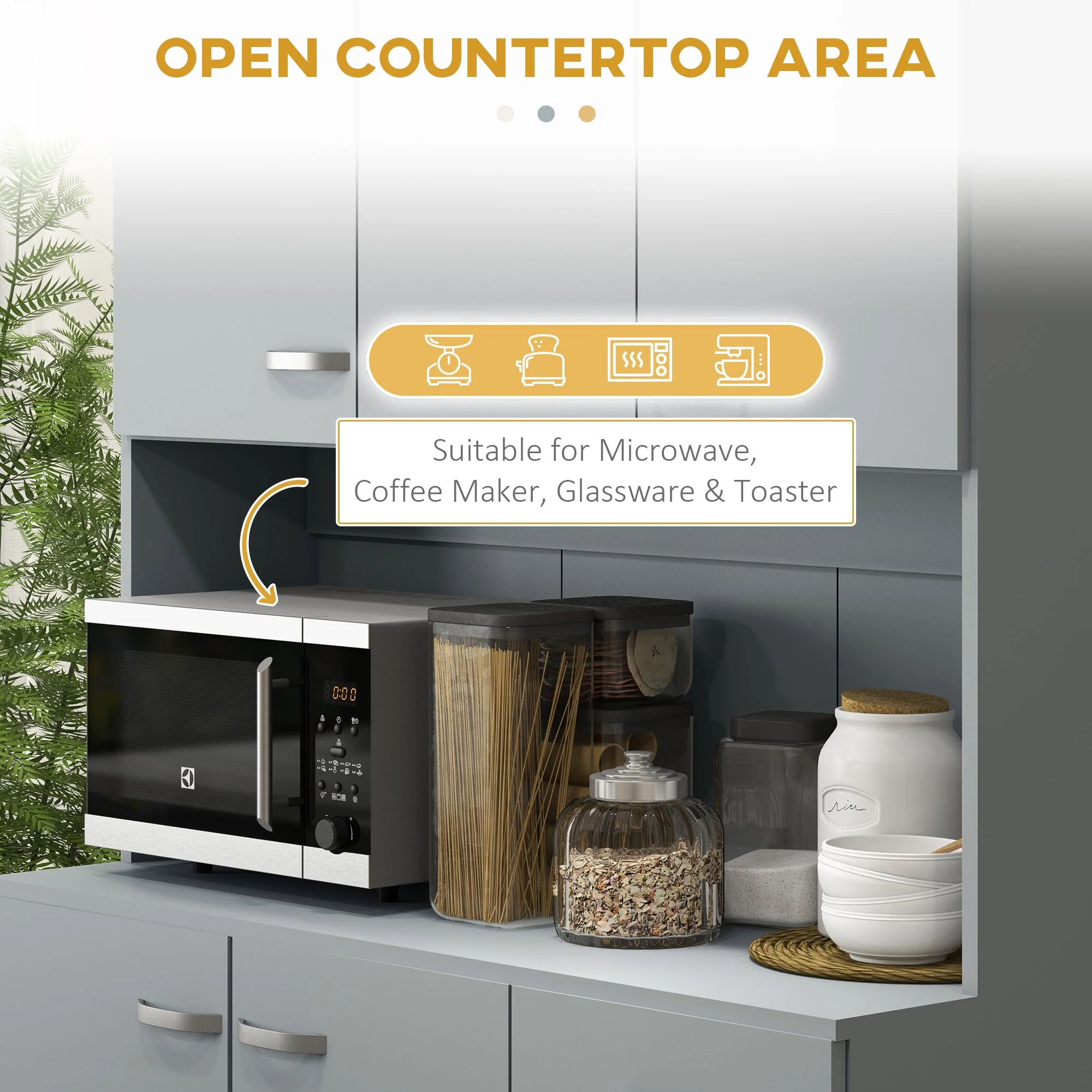 71" Freestanding Buffet with Hutch Kitchen Storage Cabinets Pantry with 6 Doors Gray - Image 7