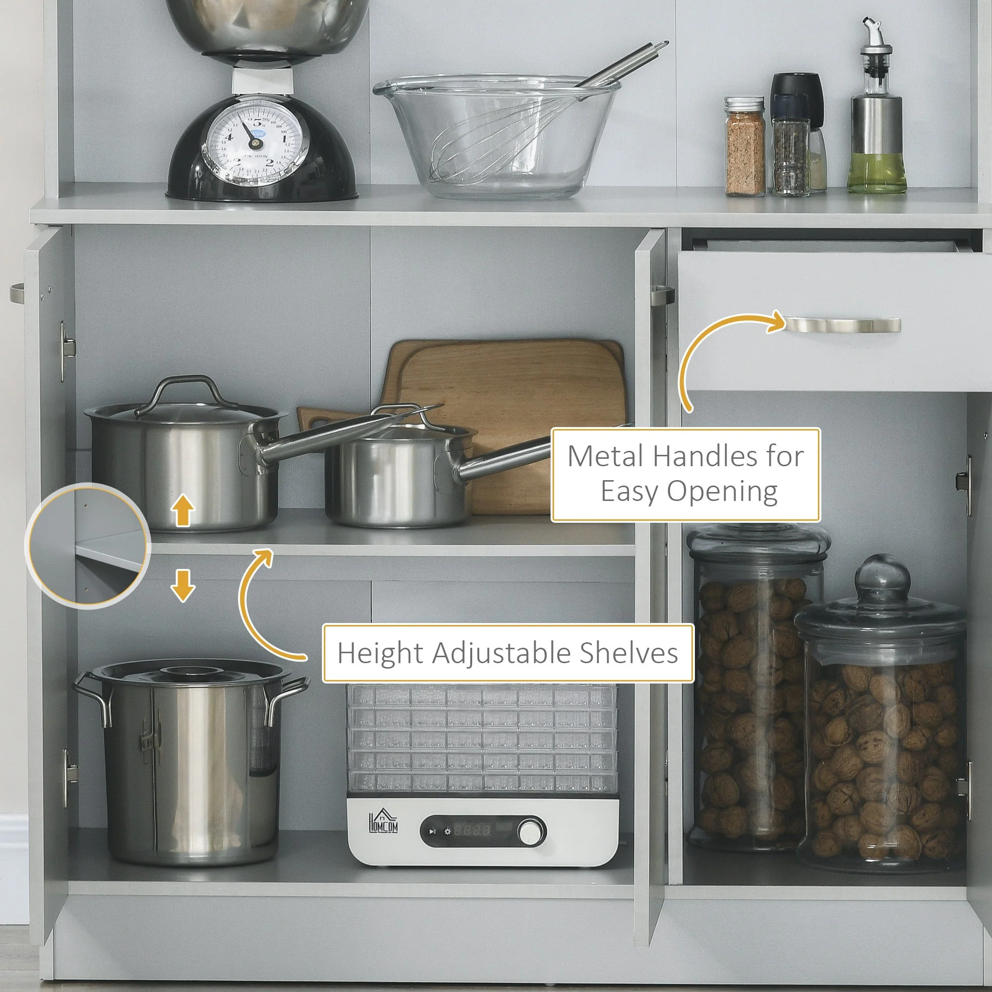 71" Freestanding Buffet with Hutch Kitchen Storage Cabinets Pantry with 6 Doors Gray - Image 8