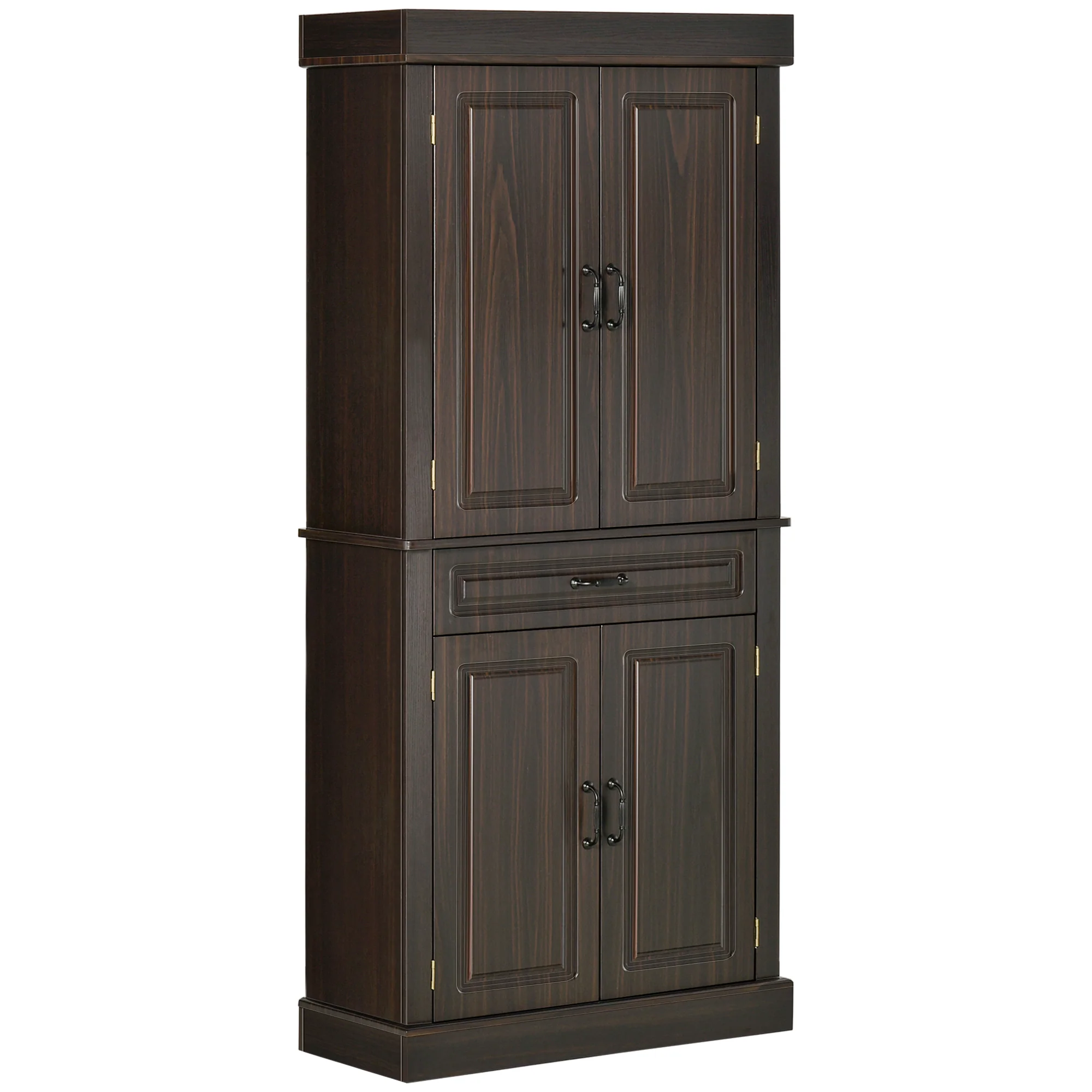 71" Tall Freestanding Kitchen Pantry with Drawer, 4 Doors & 2 Large Cabinets, Coffee - Image 2