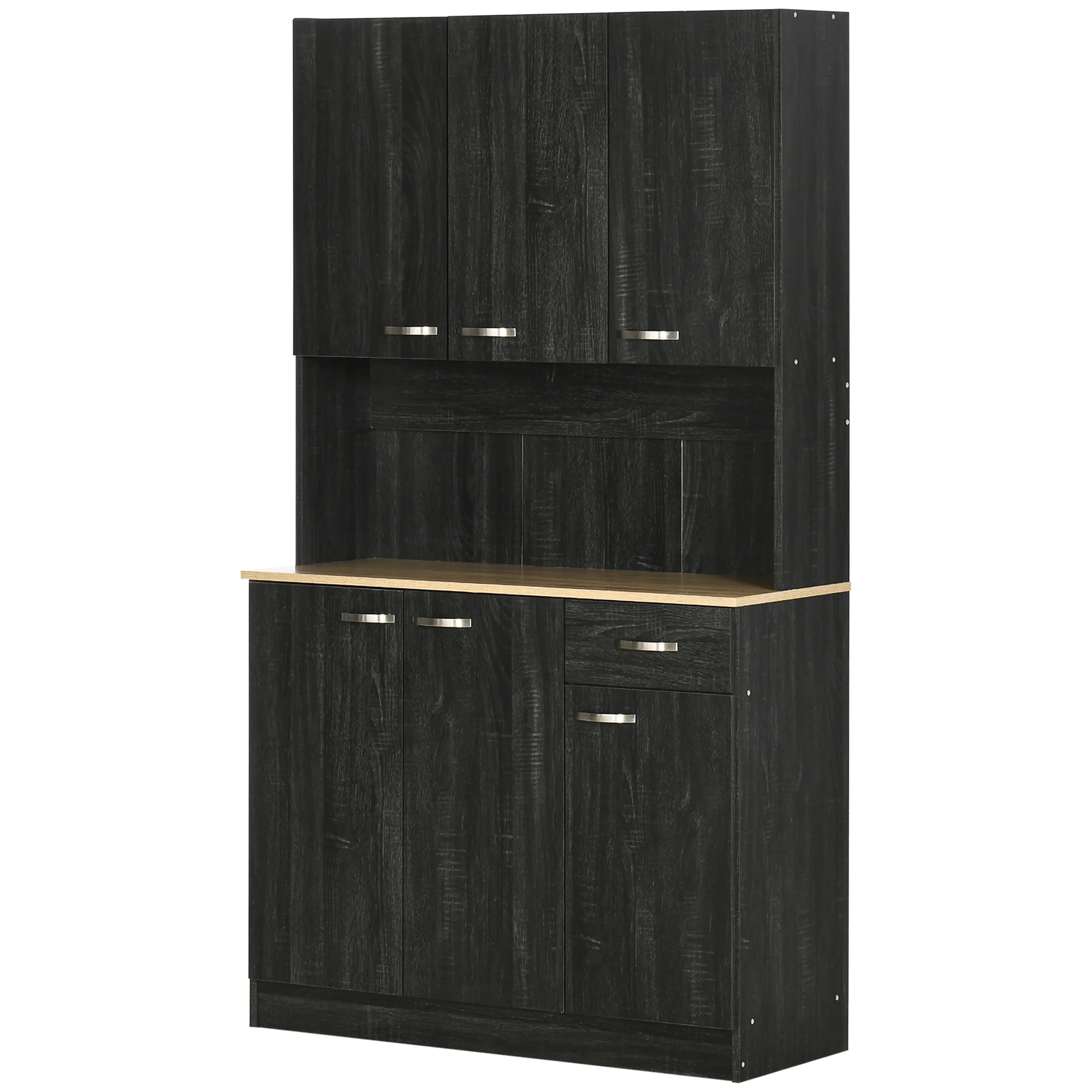 71" Kitchen Buffet with Hutch and Microwave Stand, Black - Image 2