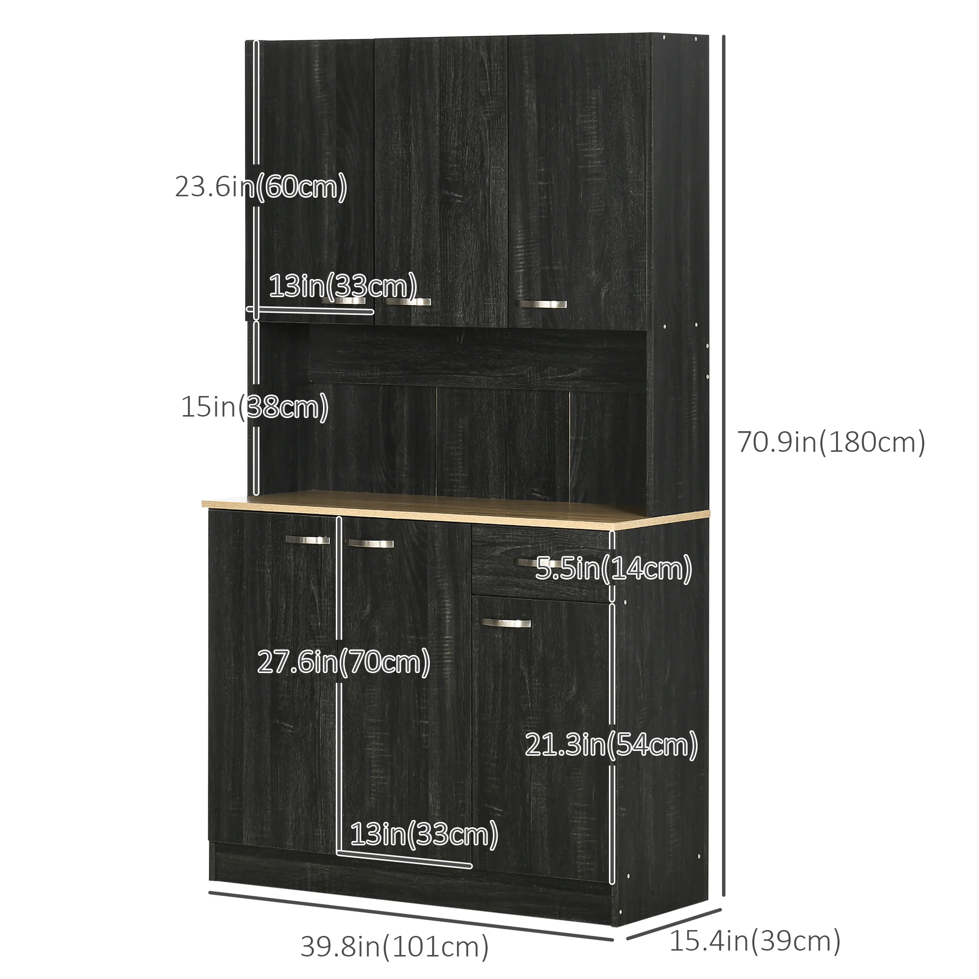 71" Kitchen Buffet with Hutch and Microwave Stand, Black - Image 5